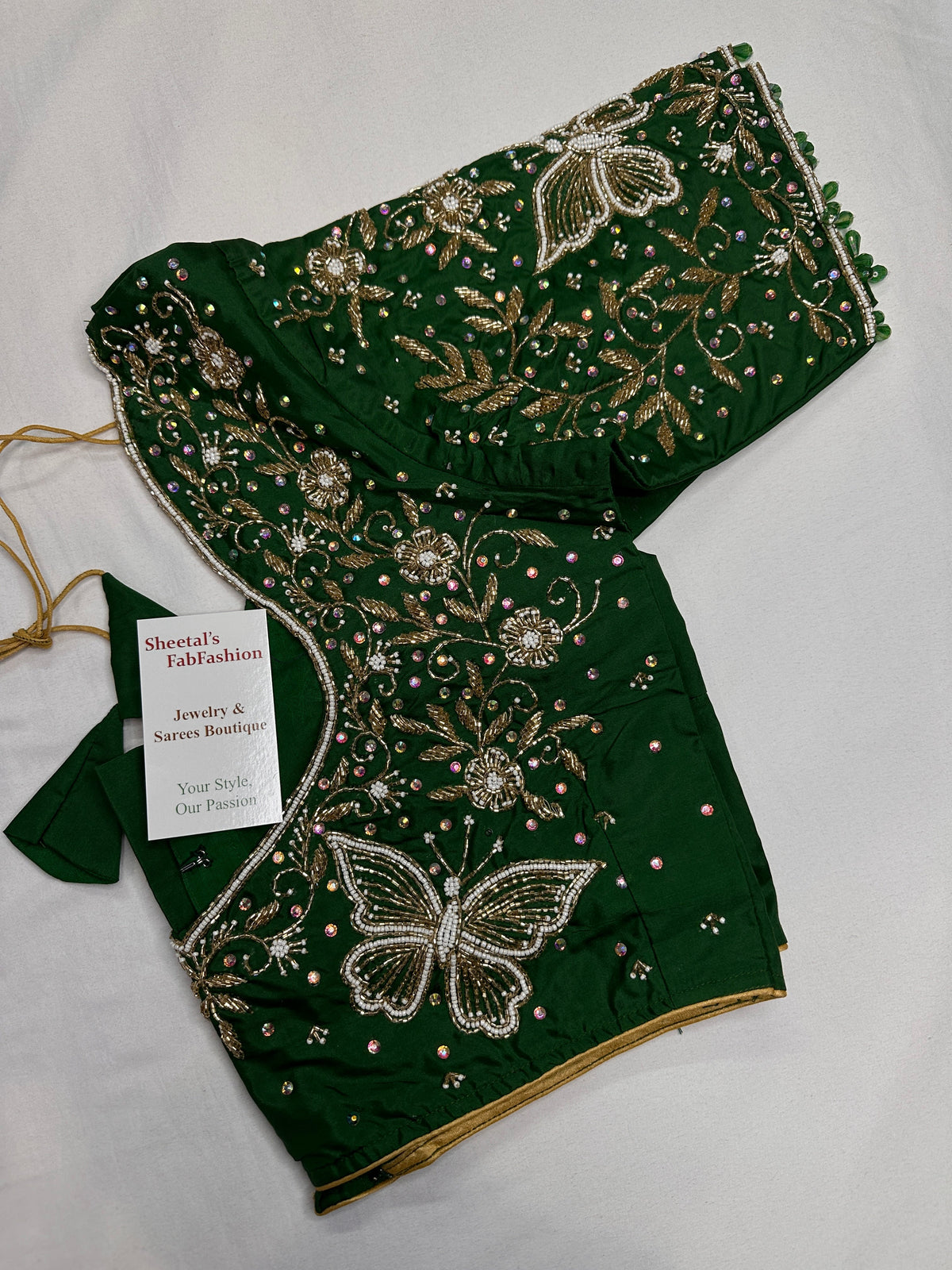 Green Butterfly Silk Maggam Aari Blouse
