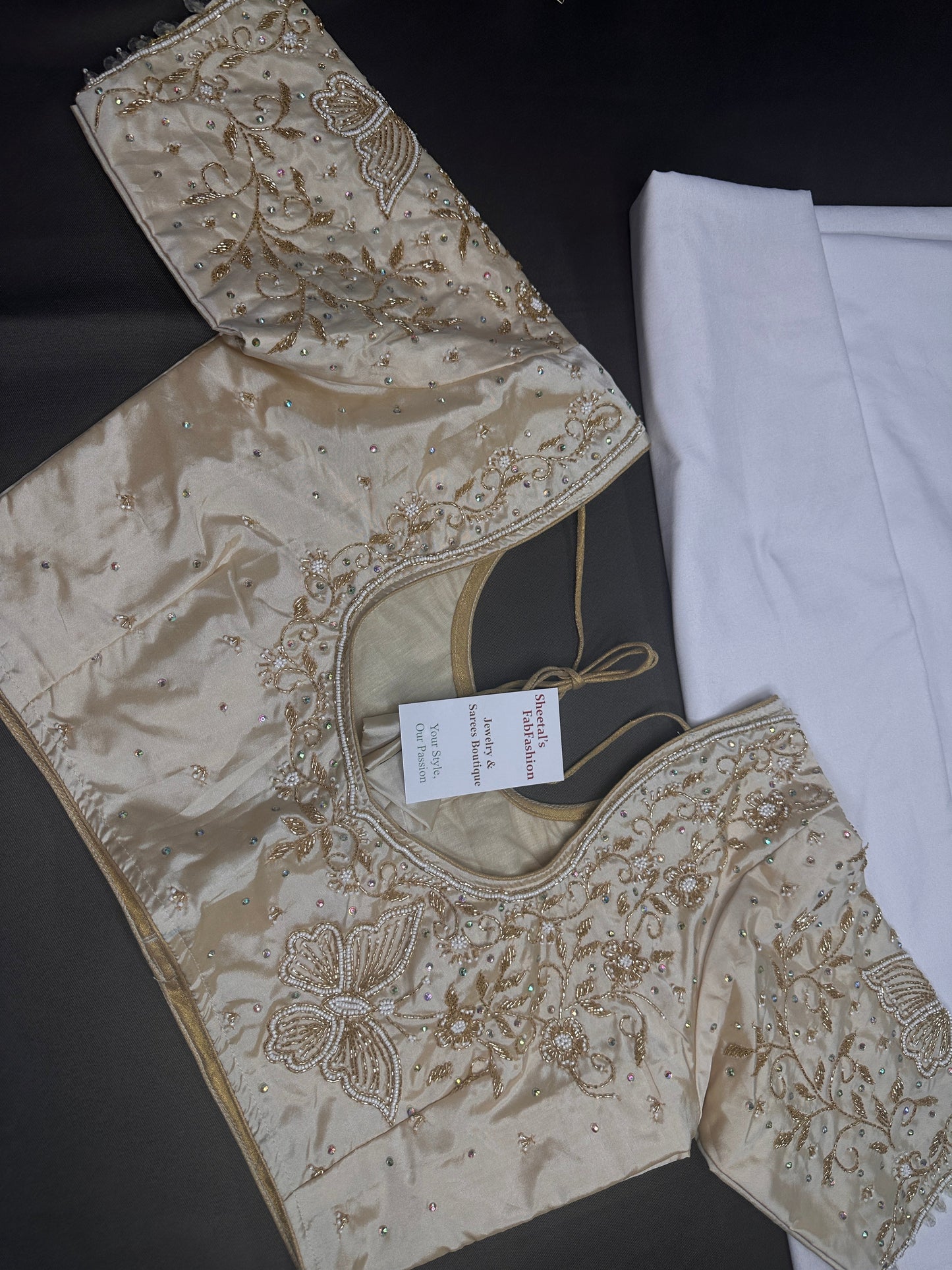 Beige Butterfly Silk Maggam Aari Blouse
