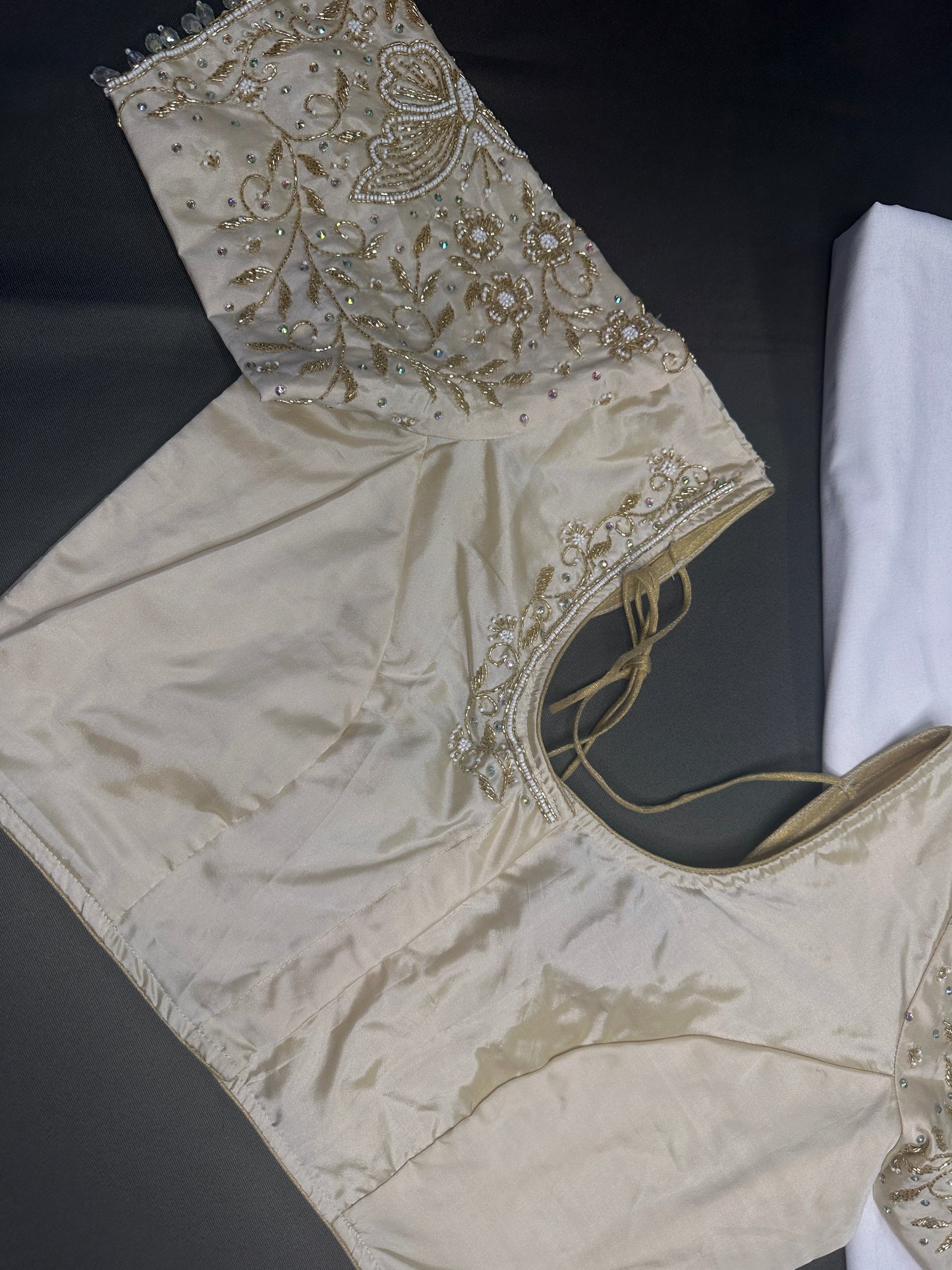 Beige Butterfly Silk Maggam Aari Blouse