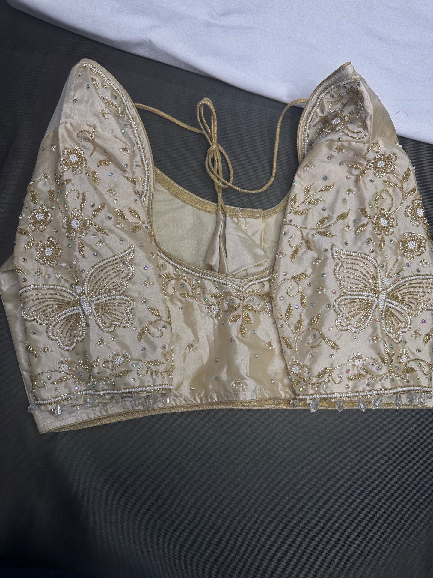 Beige Butterfly Silk Maggam Aari Blouse
