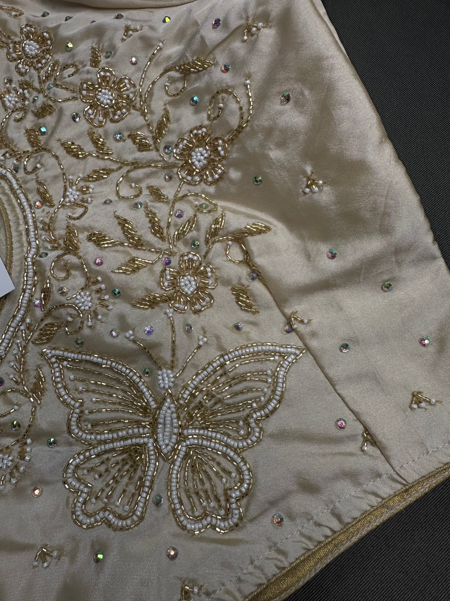 Beige Butterfly Silk Maggam Aari Blouse
