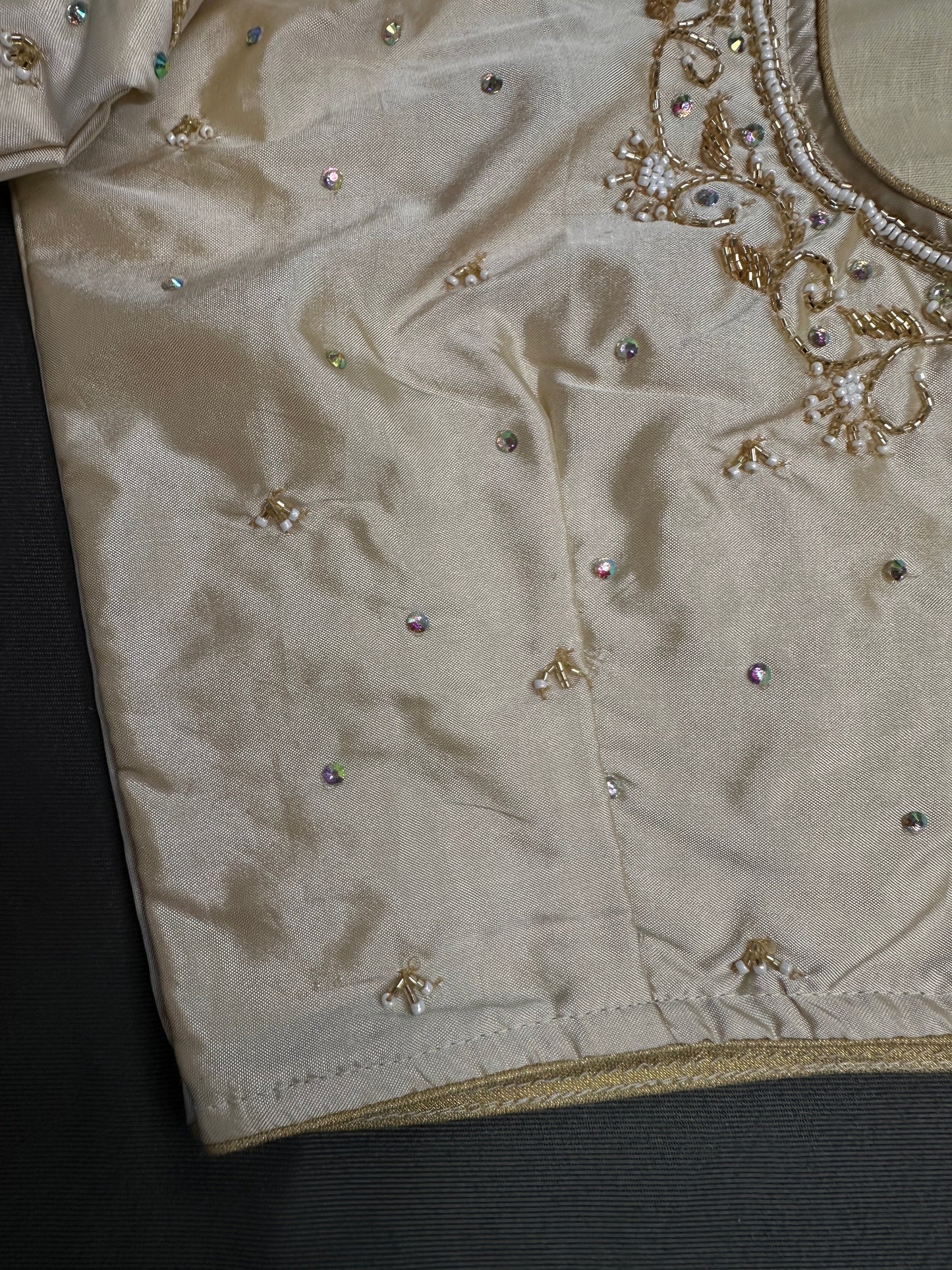 Beige Butterfly Silk Maggam Aari Blouse