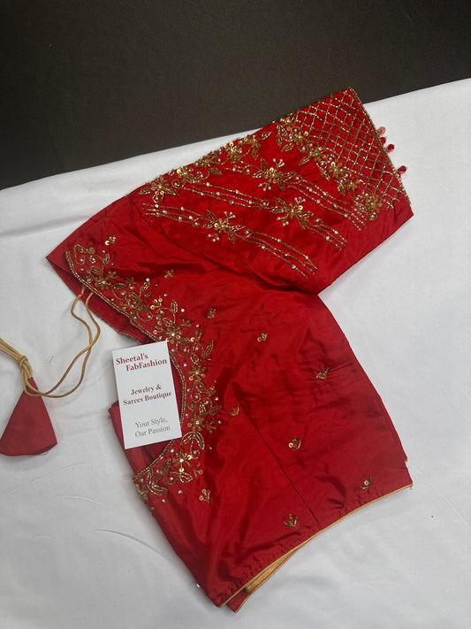 Red Silk Maggam Aari Blouse