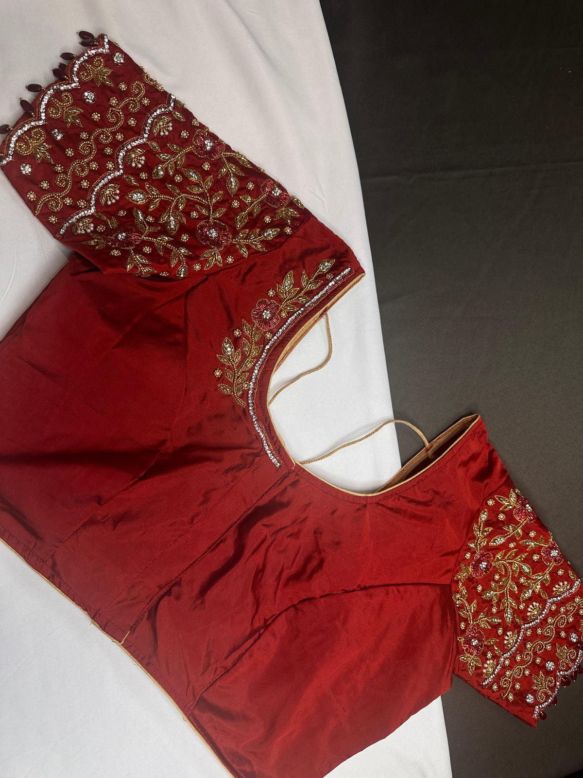 Maroon Red Silk Maggam Aari Blouse