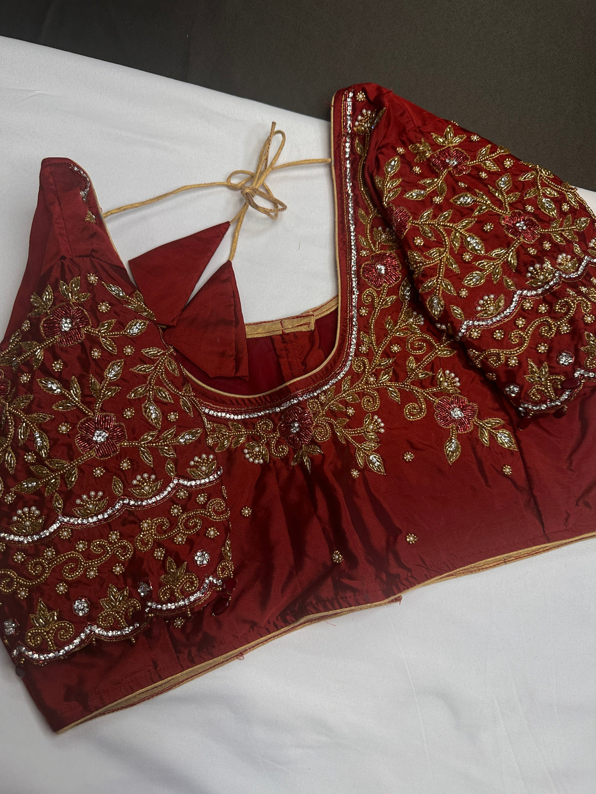 Maroon Red Silk Maggam Aari Blouse