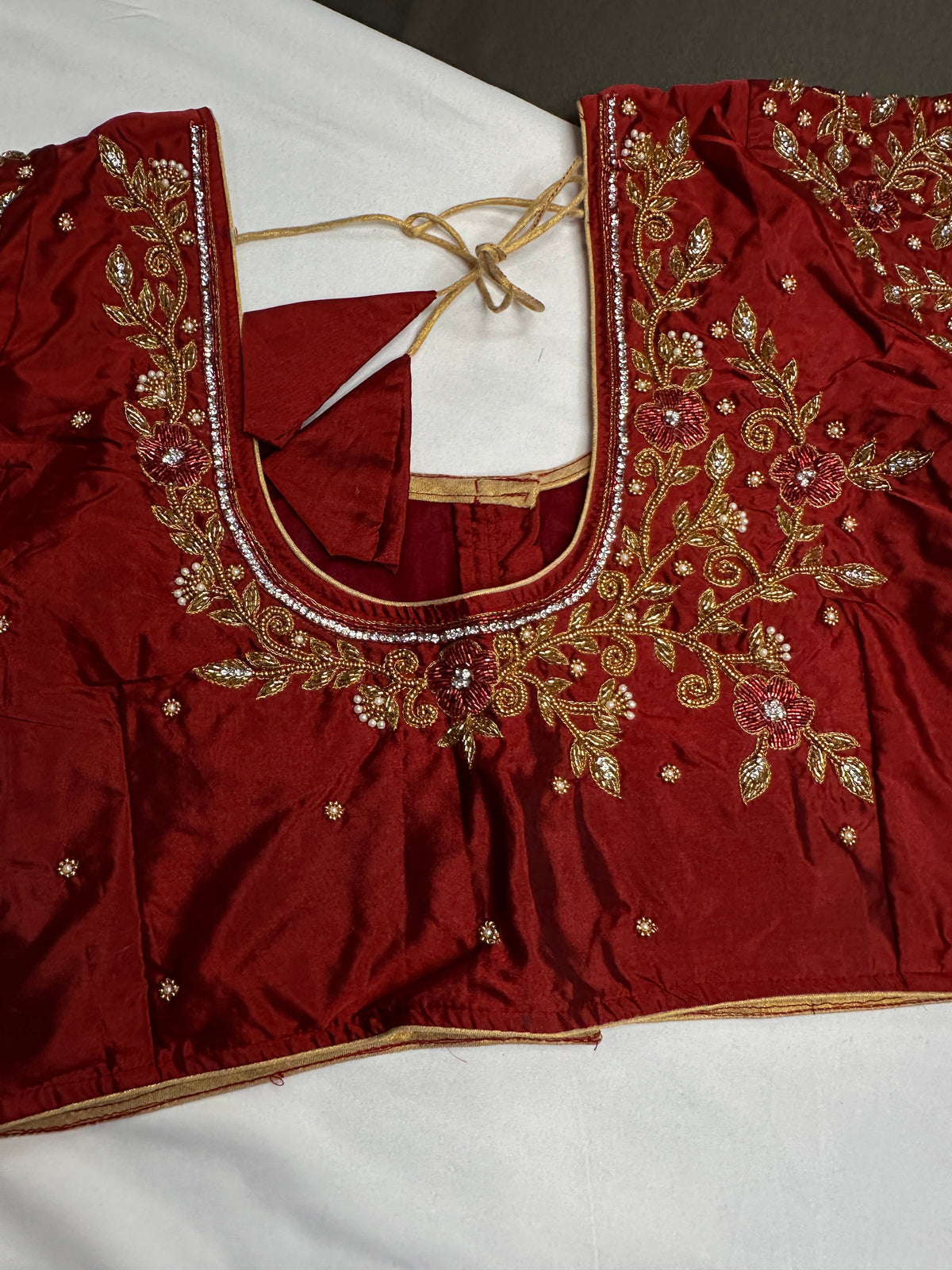 Maroon Red Silk Maggam Aari Blouse