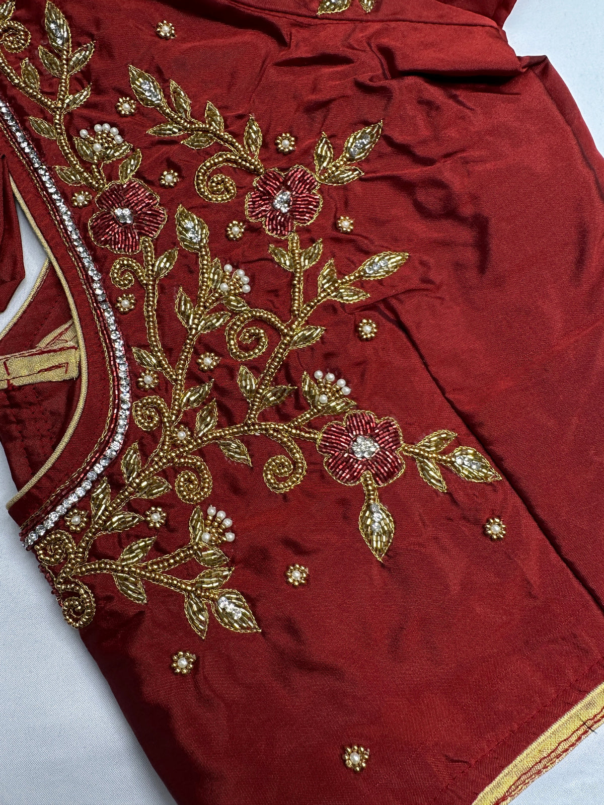 Maroon Red Silk Maggam Aari Blouse