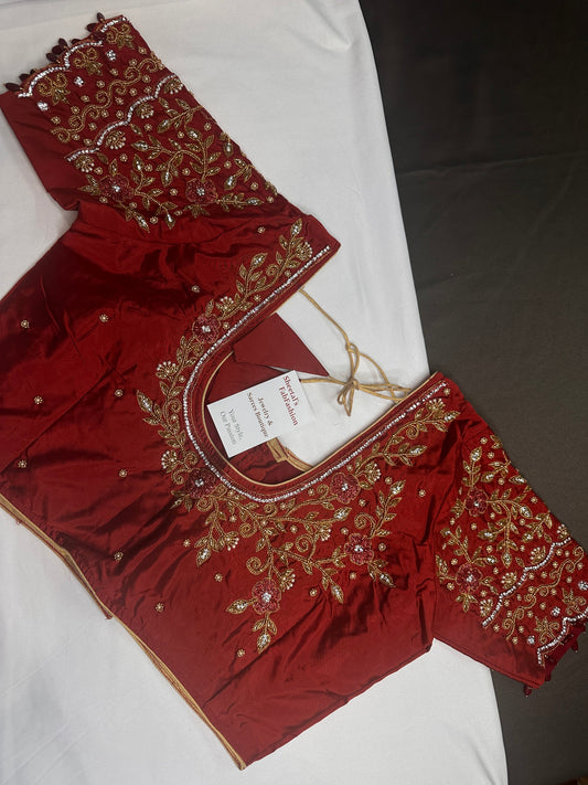 Maroon Red Silk Maggam Aari Blouse