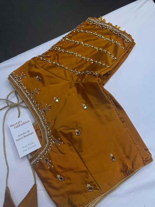 Mustard Silk Maggam Aari Blouse