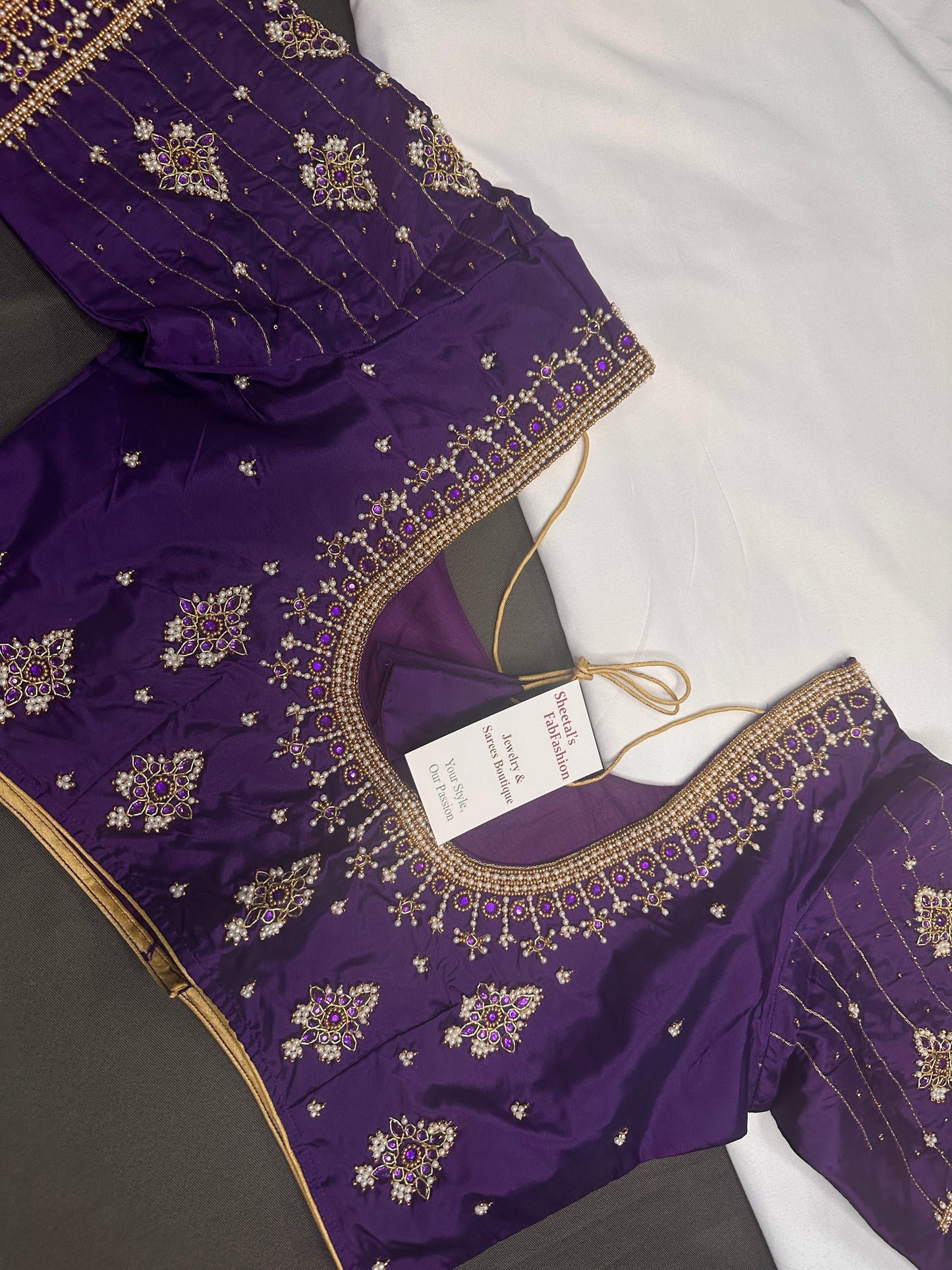 Purple Silk Pearl Maggam Aari Blouse