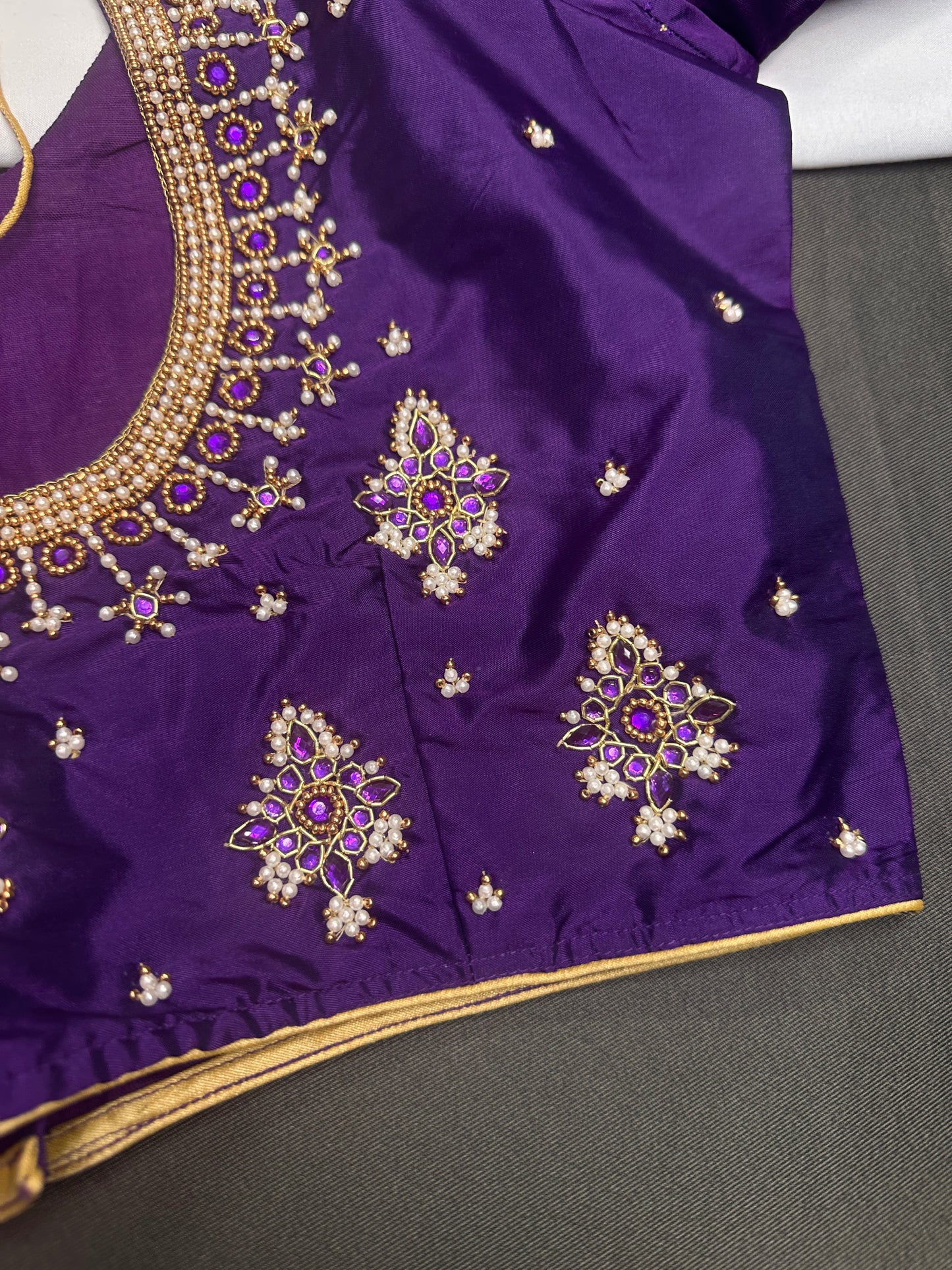 Purple Silk Pearl Maggam Aari Blouse