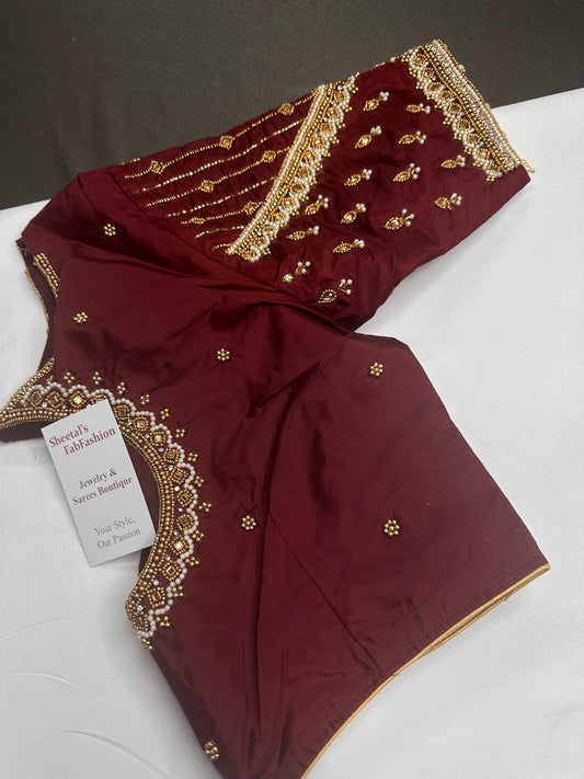 Maroon Red Silk Maggam Aari Blouse