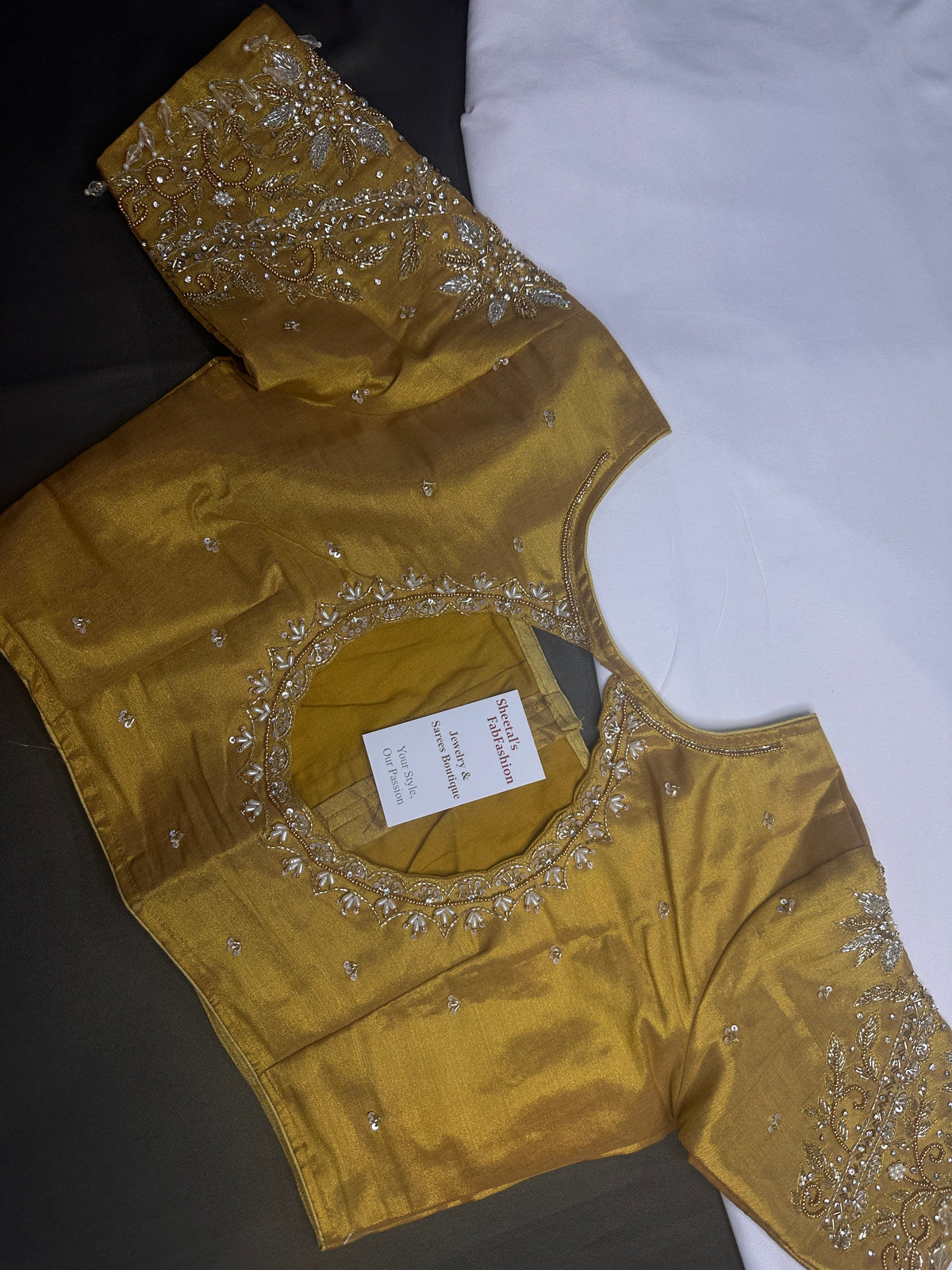 Gold High Neck Silk Maggam Aari Blouse