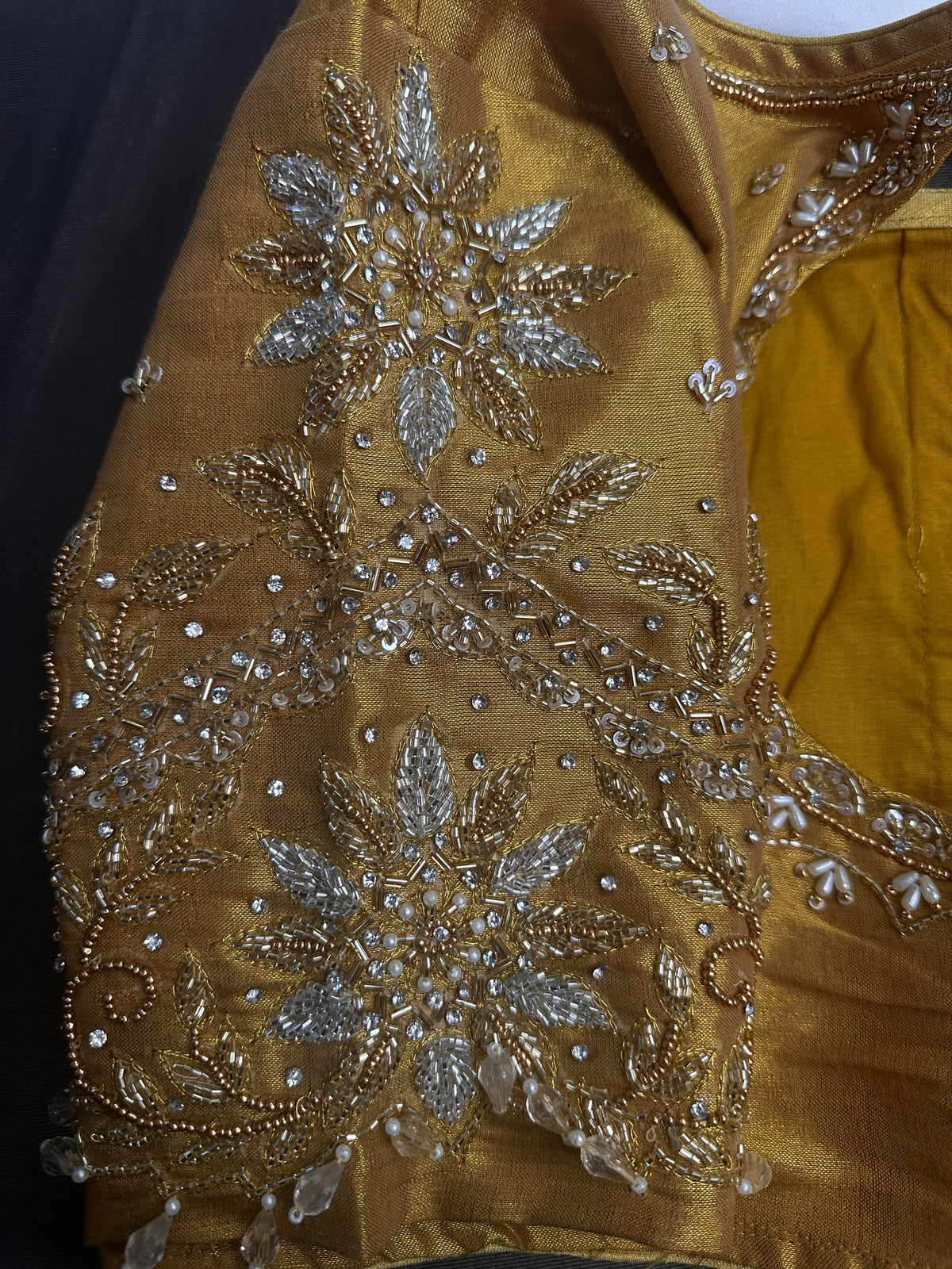 Gold High Neck Silk Maggam Aari Blouse