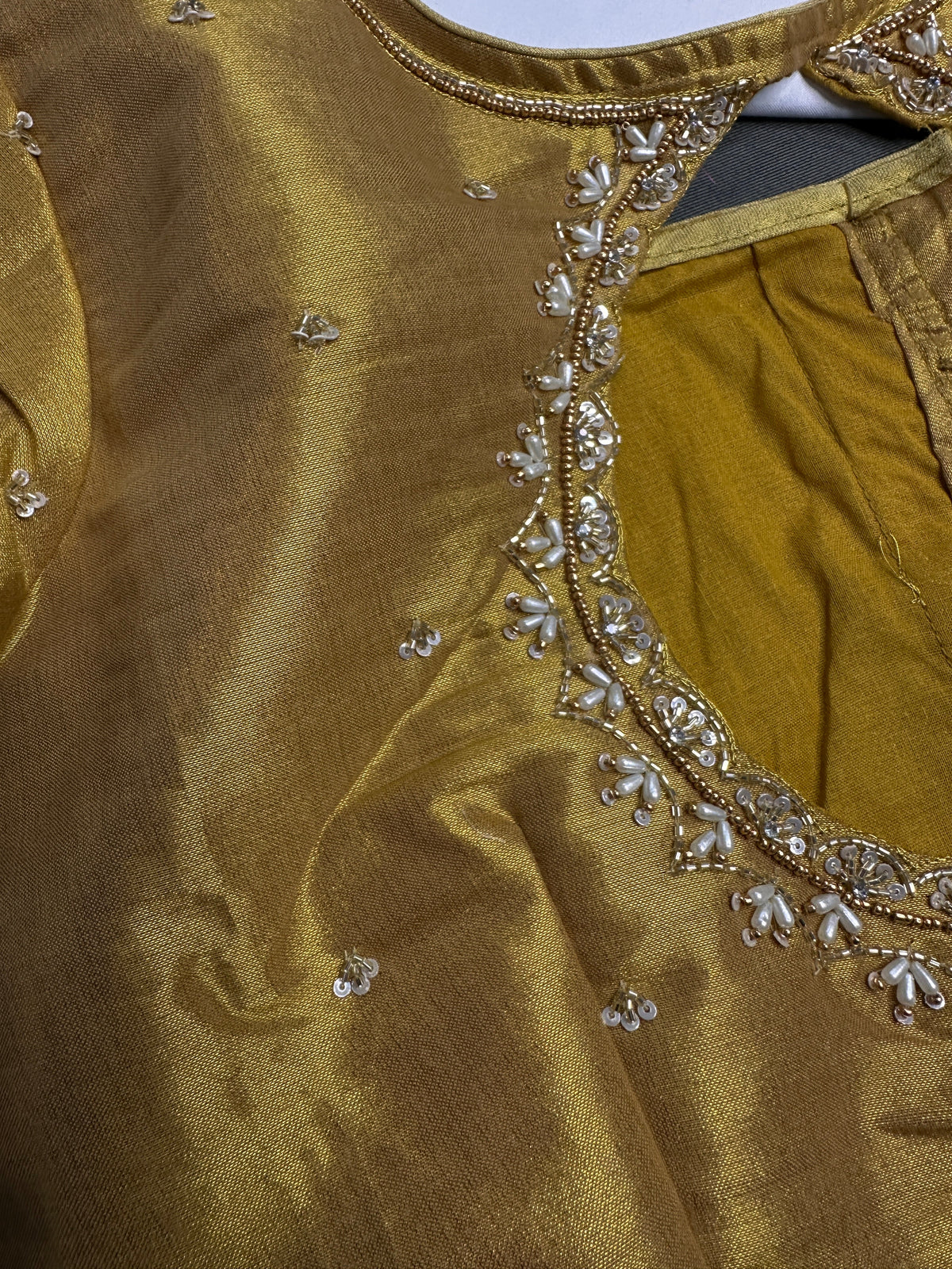 Gold High Neck Silk Maggam Aari Blouse