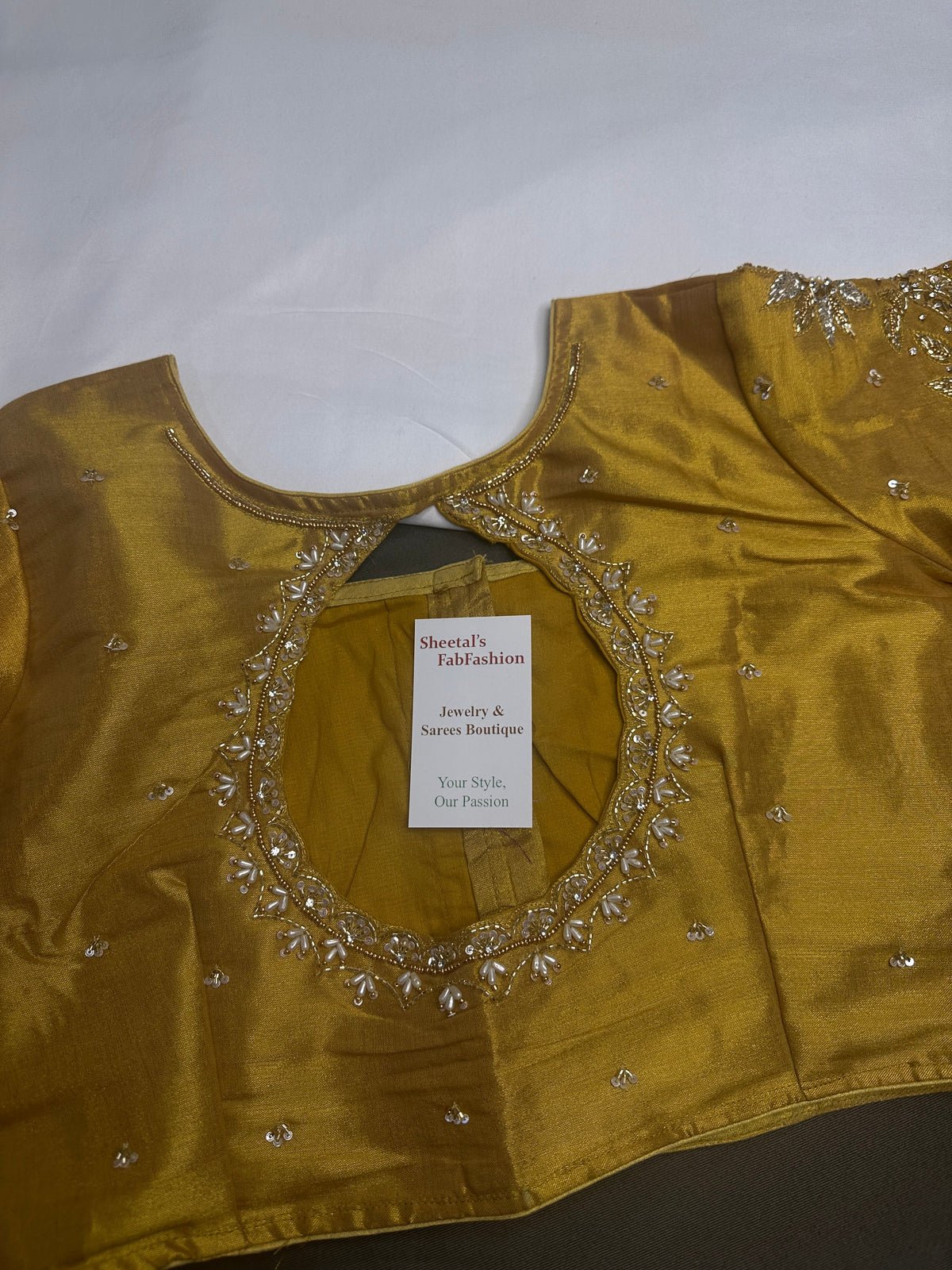 Gold High Neck Silk Maggam Aari Blouse