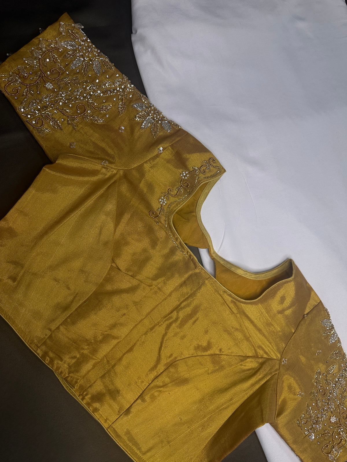 Gold High Neck Silk Maggam Aari Blouse