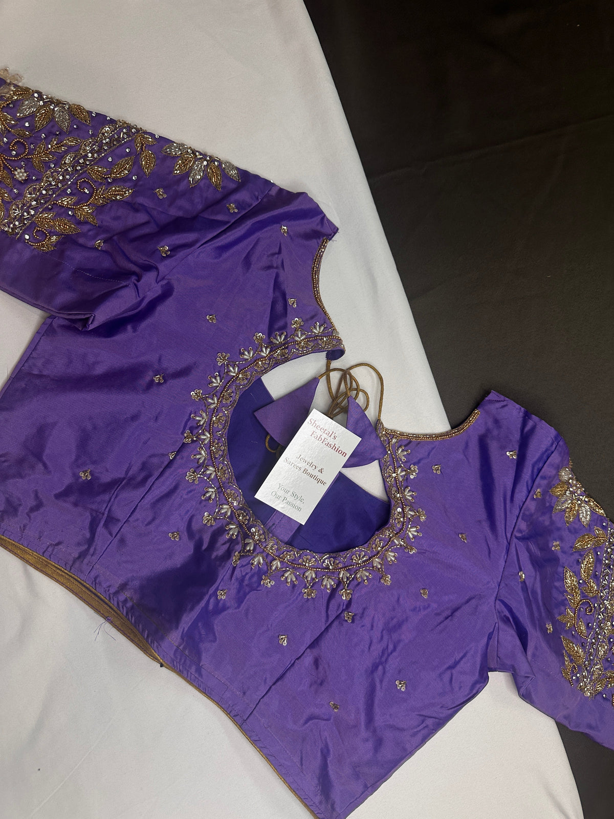 Lavender Purple Pot Neck Silk Maggam Aari Blouse