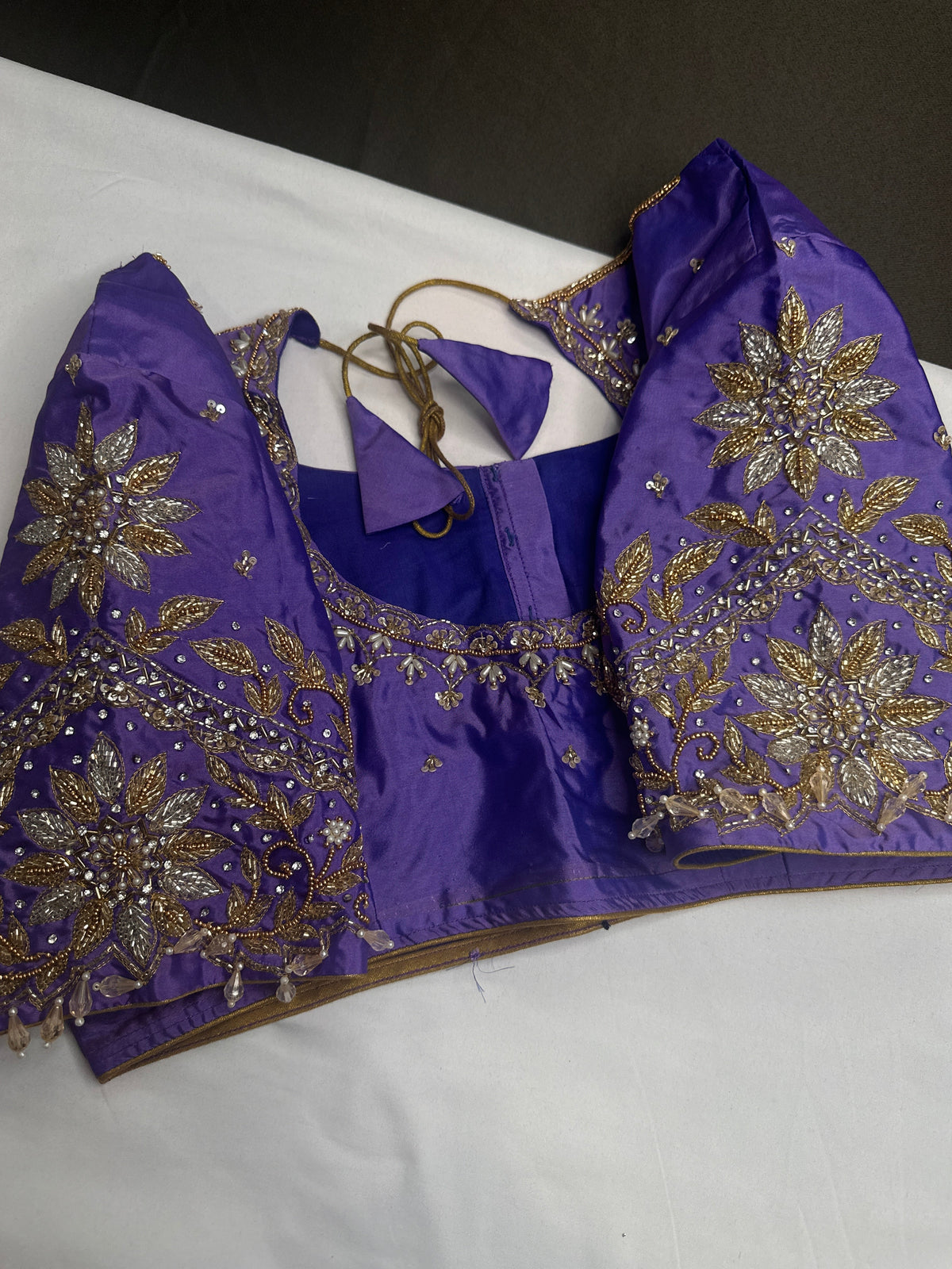 Lavender Purple Pot Neck Silk Maggam Aari Blouse