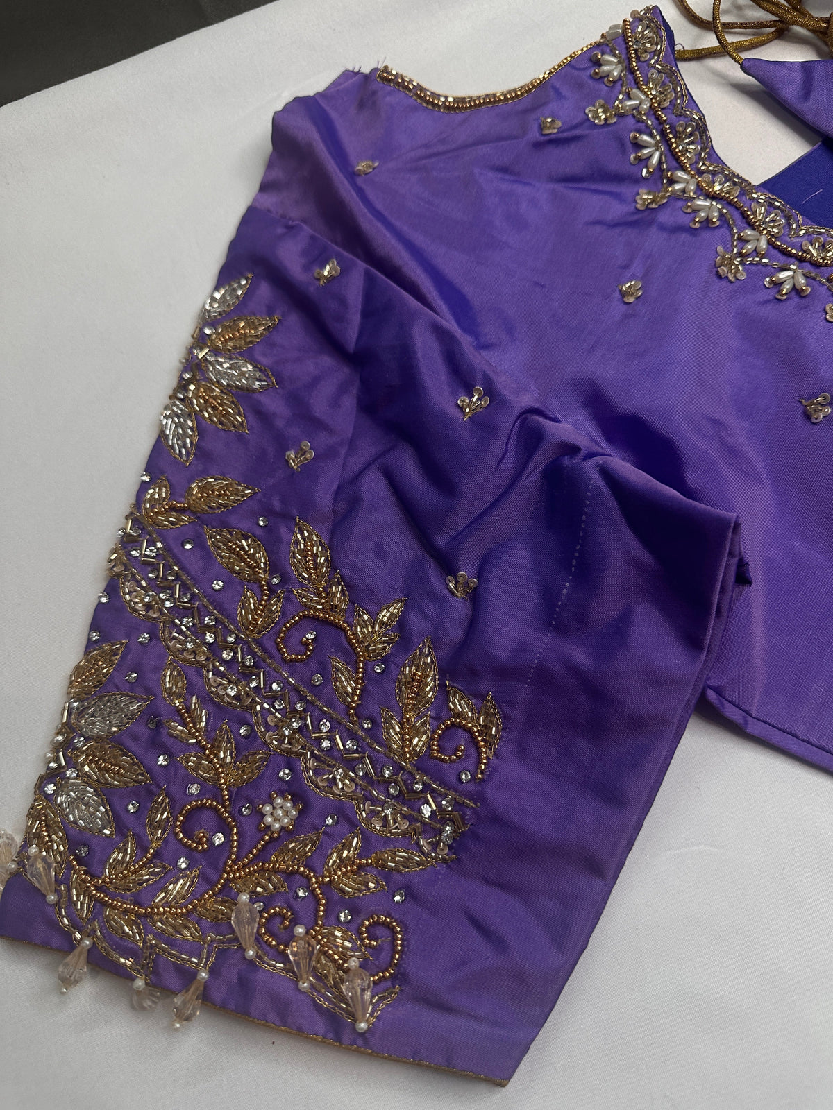 Lavender Purple Pot Neck Silk Maggam Aari Blouse