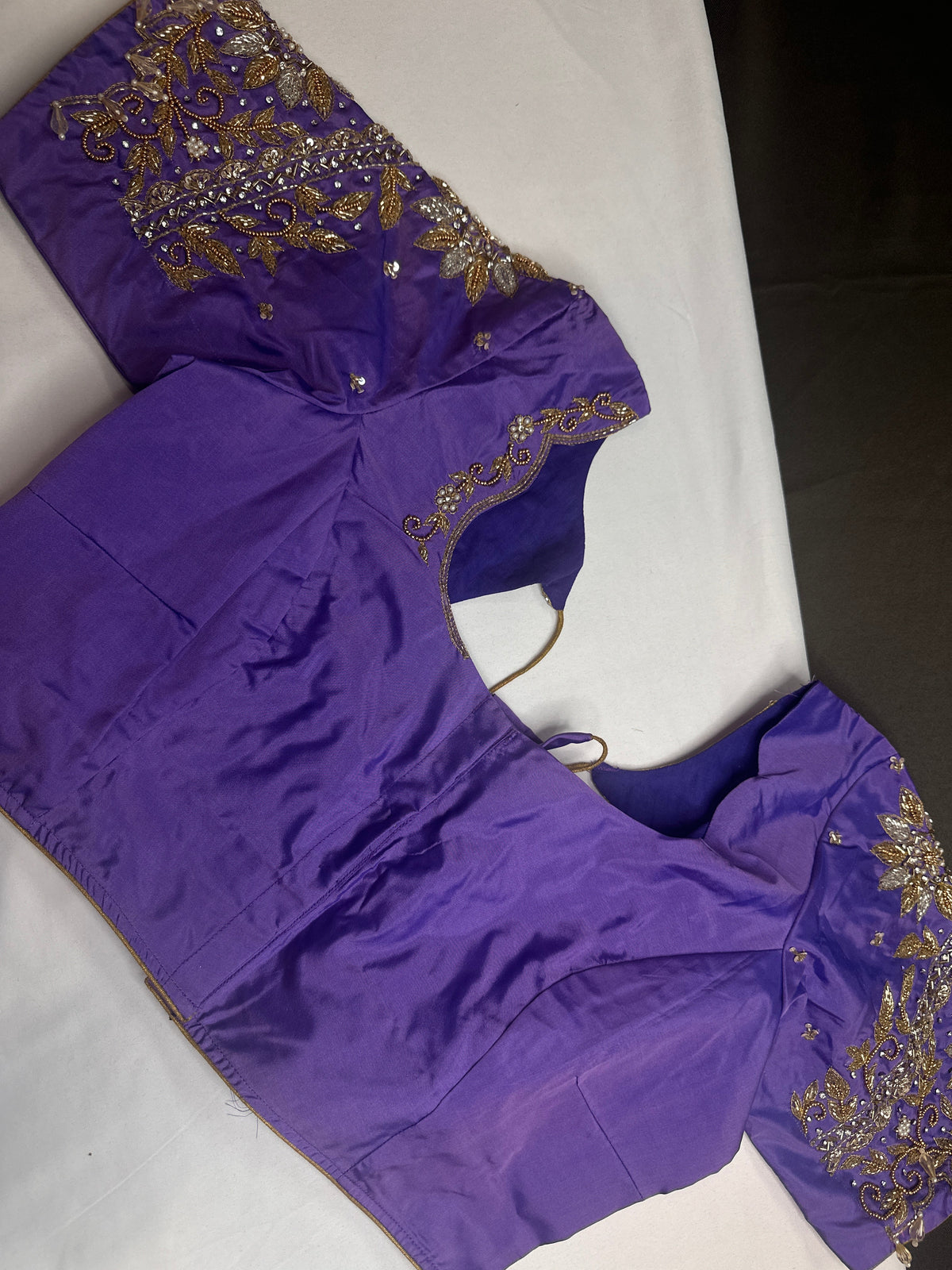 Lavender Purple Pot Neck Silk Maggam Aari Blouse