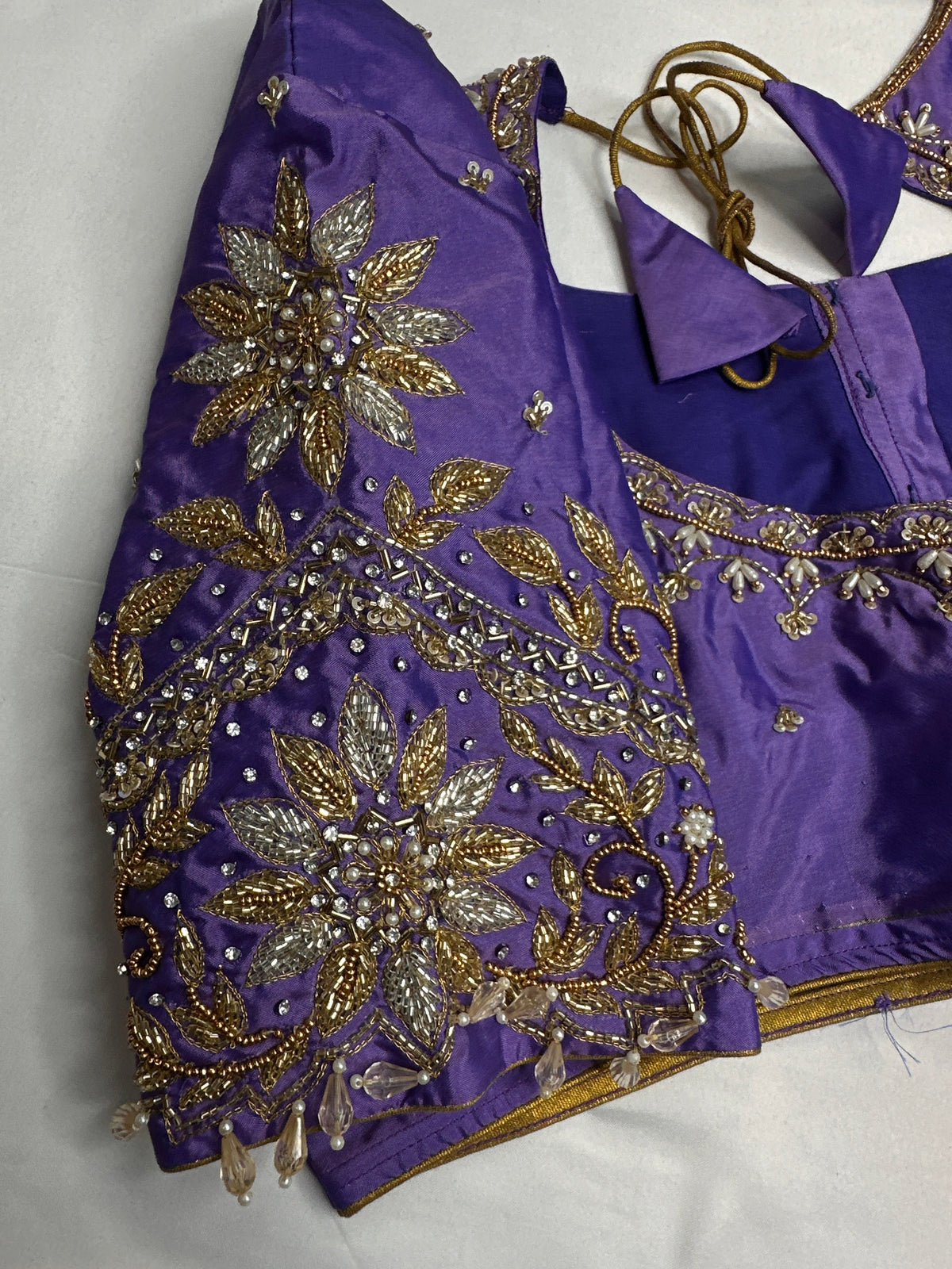 Lavender Purple Pot Neck Silk Maggam Aari Blouse