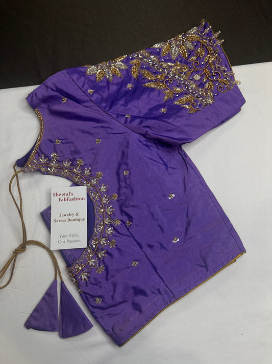 Lavender Purple Pot Neck Silk Maggam Aari Blouse