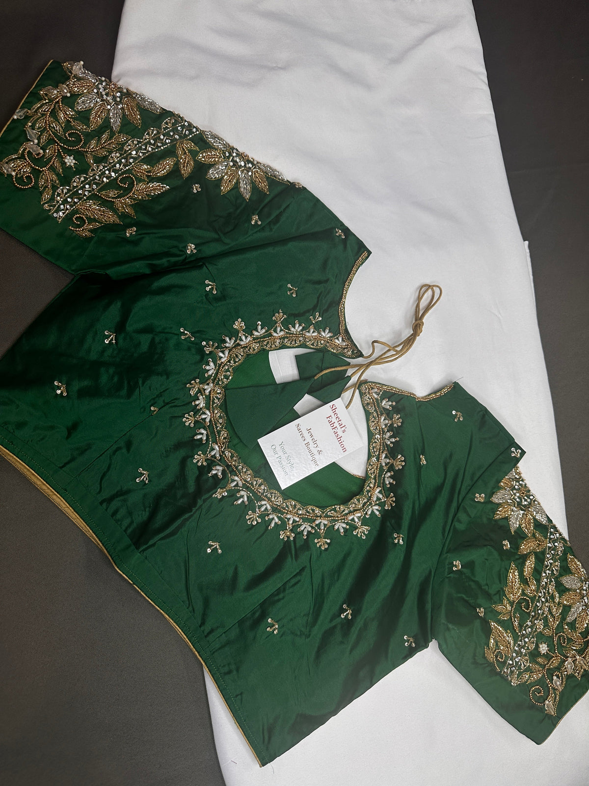Green Pot Neck Silk Maggam Aari Blouse