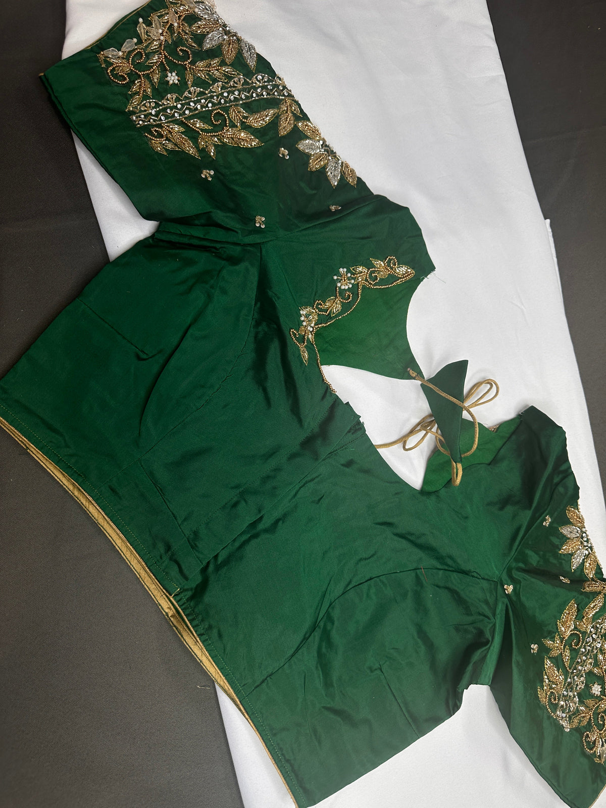 Green Pot Neck Silk Maggam Aari Blouse