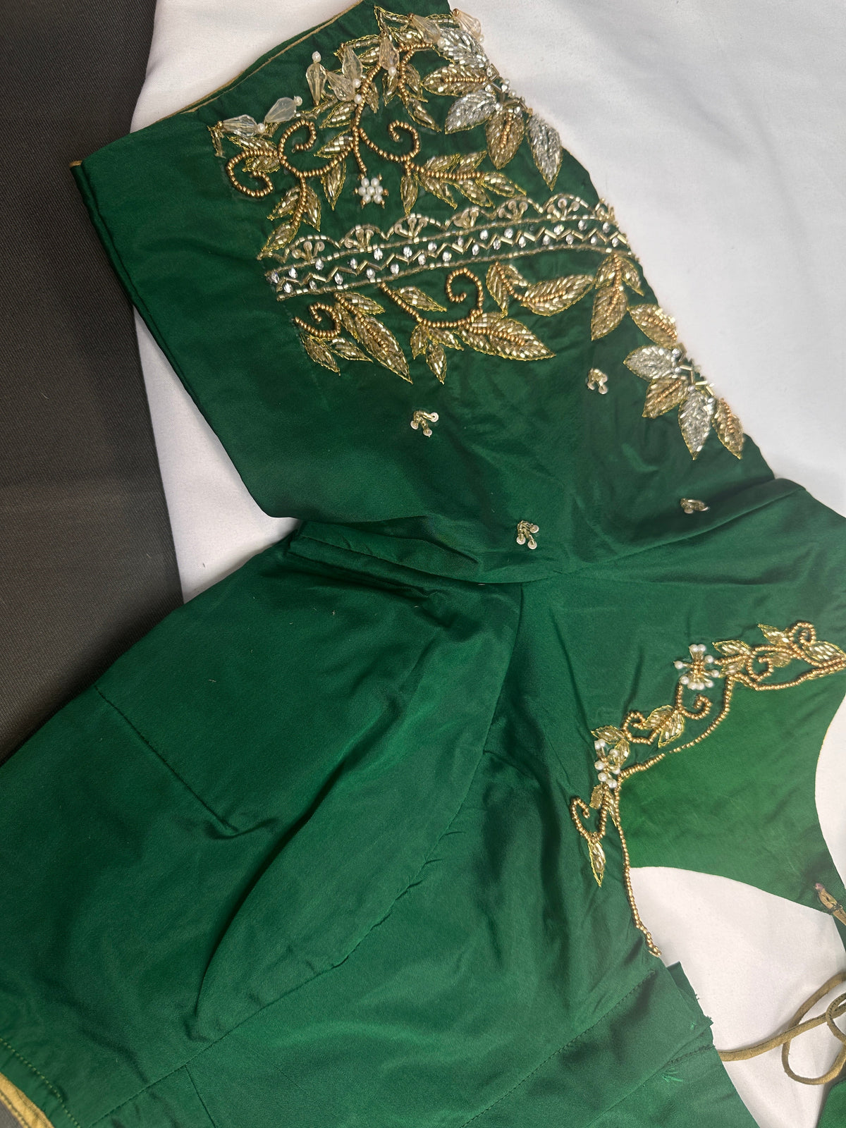 Green Pot Neck Silk Maggam Aari Blouse