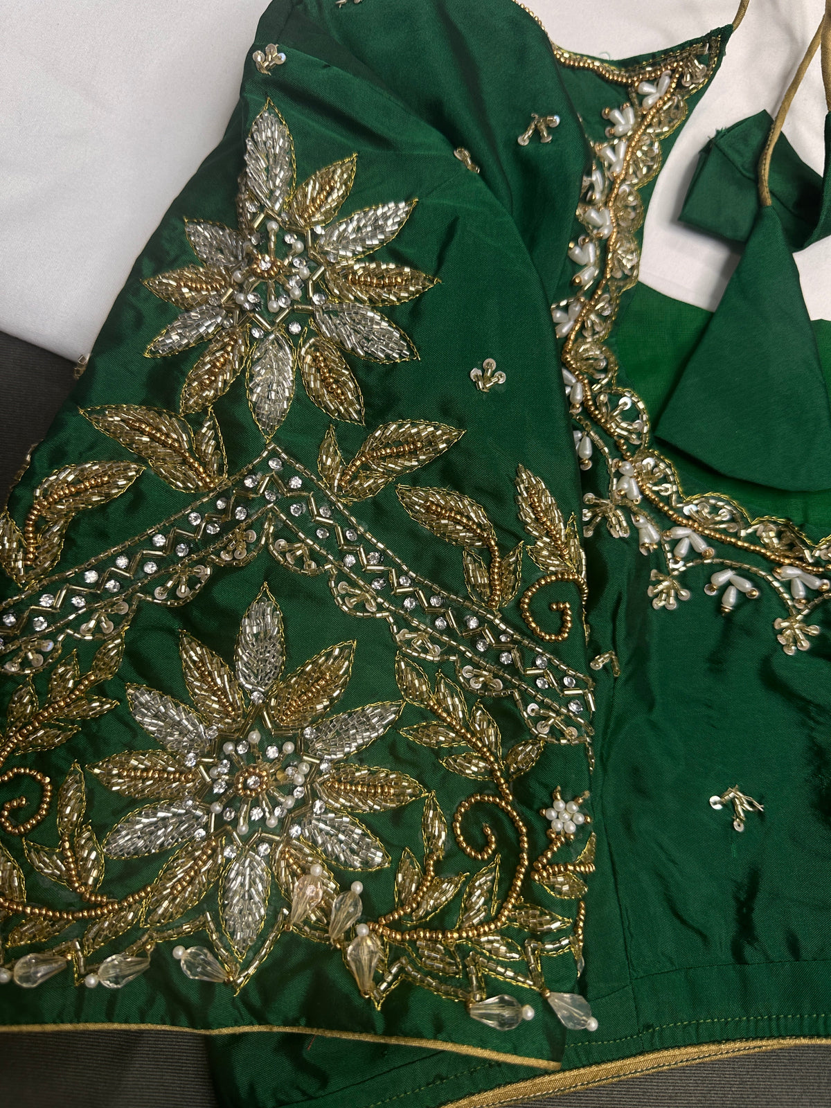 Green Pot Neck Silk Maggam Aari Blouse