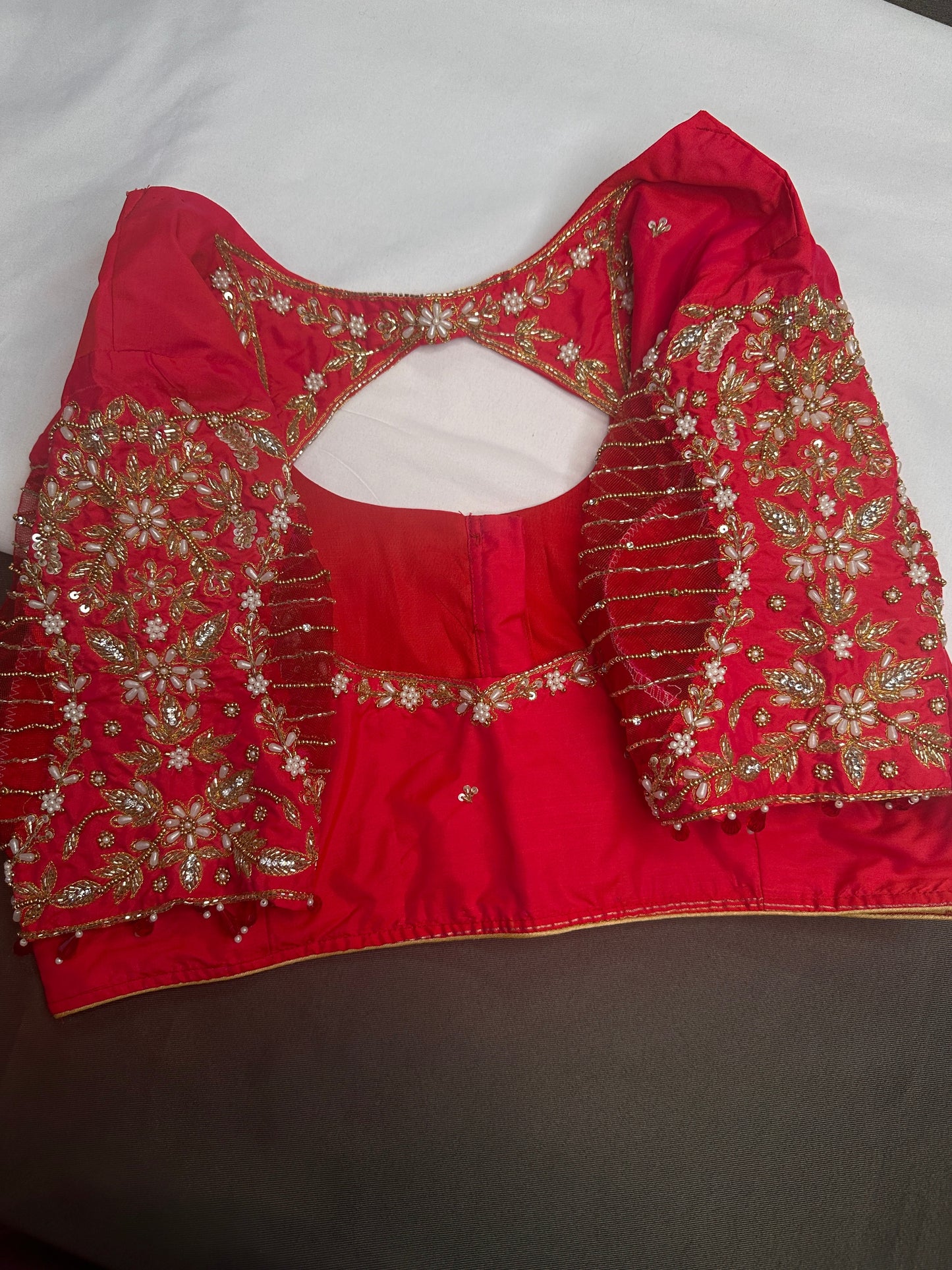Red Net Silk Maggam Aari Blouse