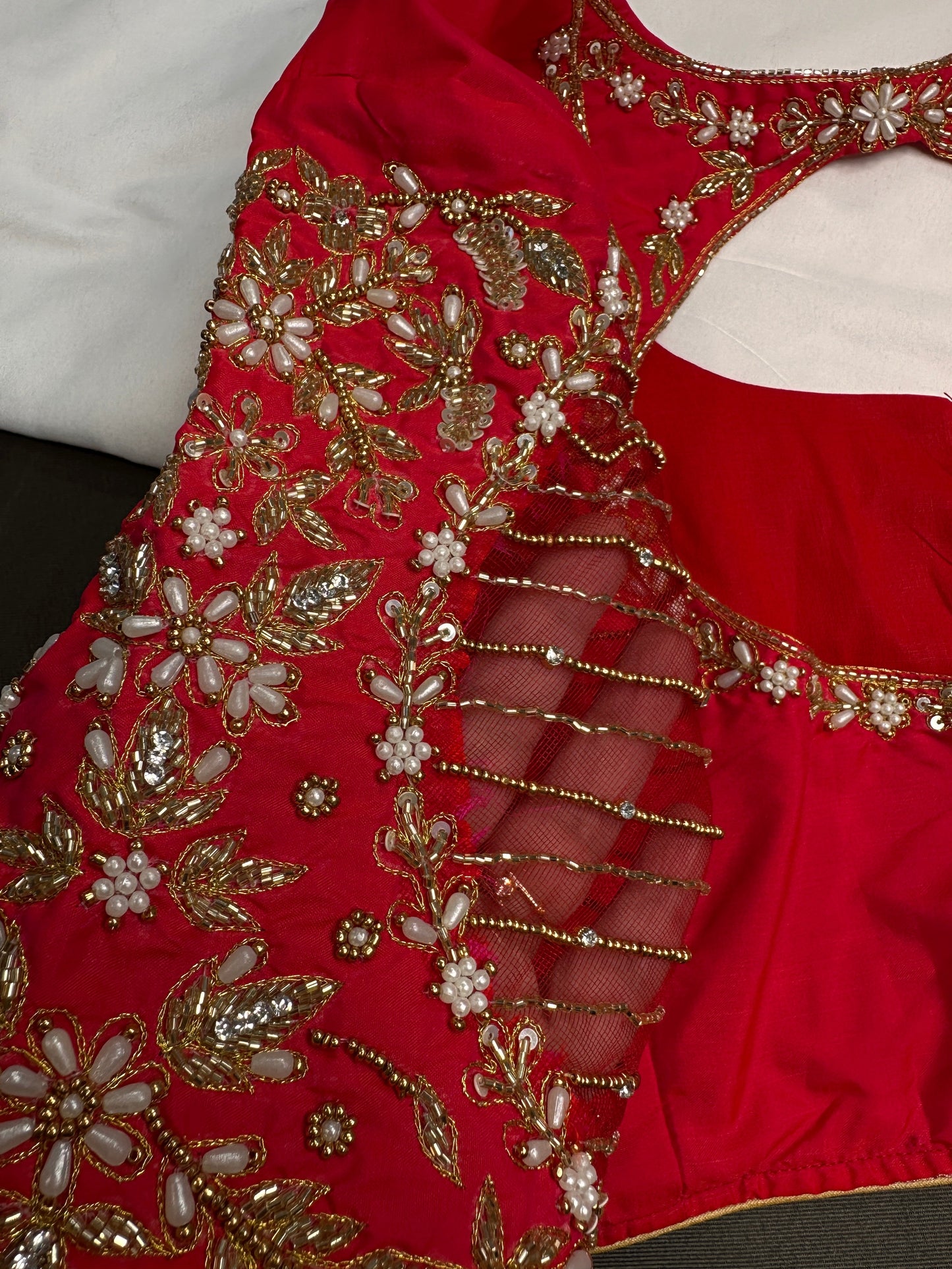 Red Net Silk Maggam Aari Blouse