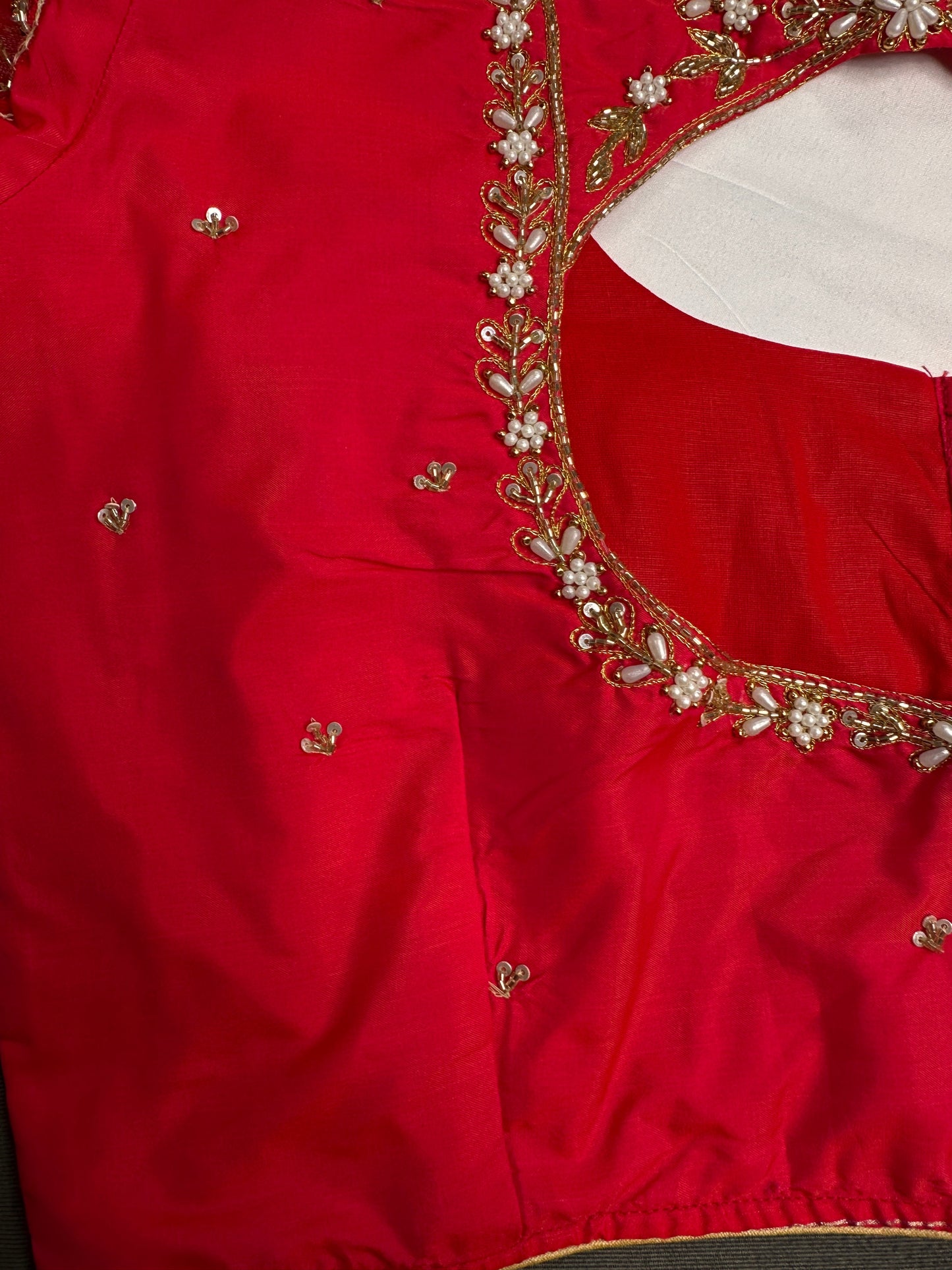 Red Net Silk Maggam Aari Blouse