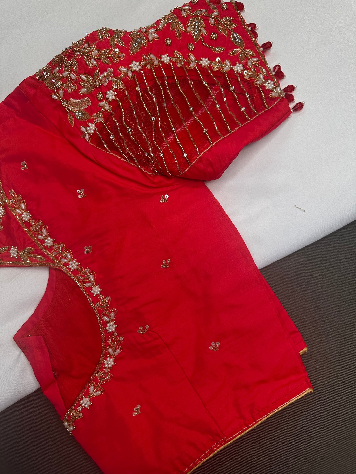Red Net Silk Maggam Aari Blouse