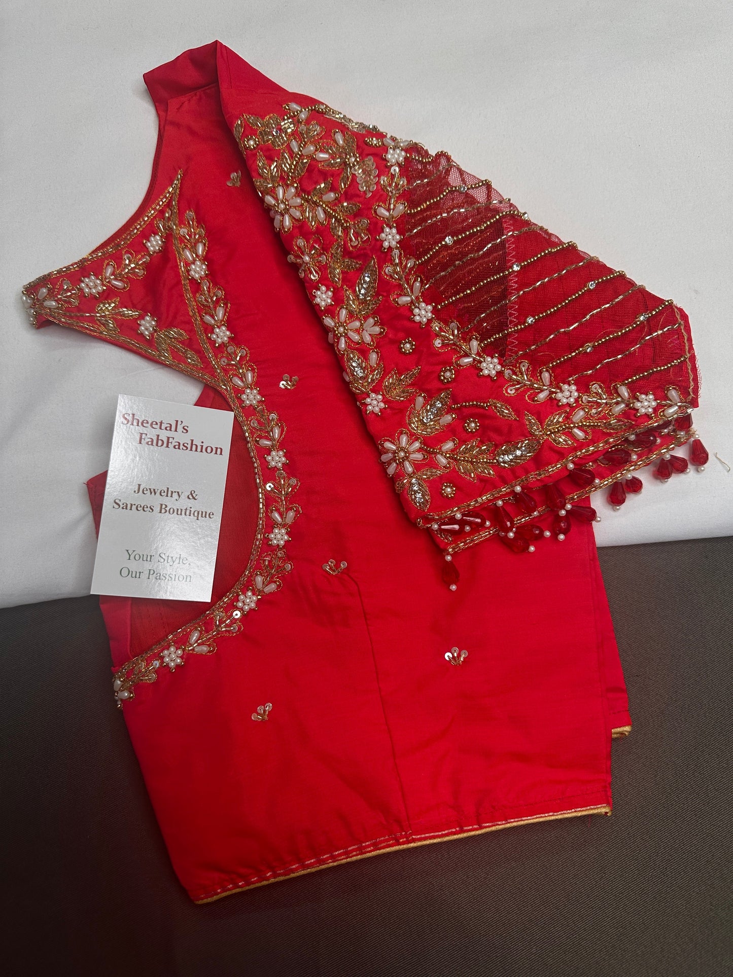 Red Net Silk Maggam Aari Blouse