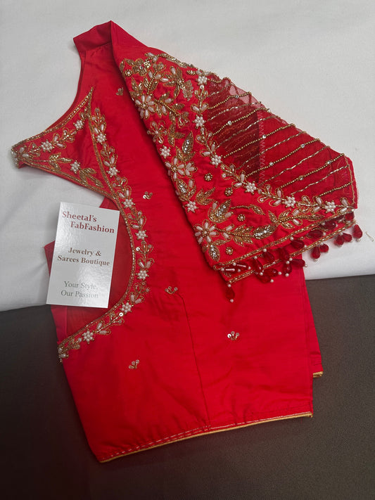 Red Net Silk Maggam Aari Blouse