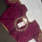 Magenta High NeckSilk Maggam Aari Blouse