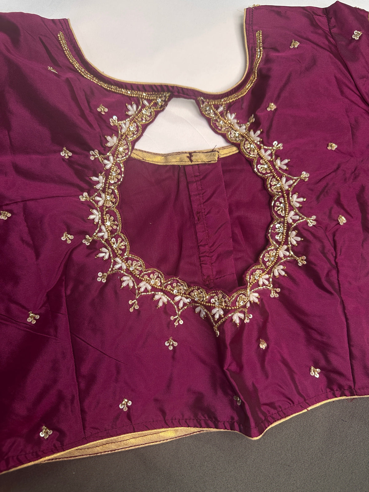 Magenta High NeckSilk Maggam Aari Blouse