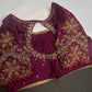 Magenta High NeckSilk Maggam Aari Blouse