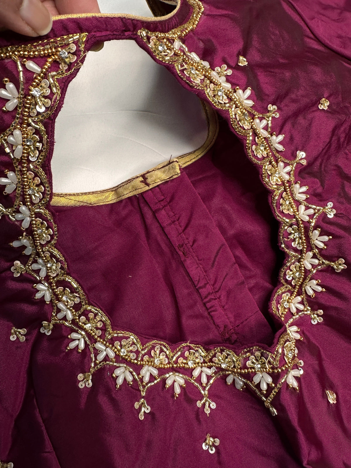 Magenta High NeckSilk Maggam Aari Blouse