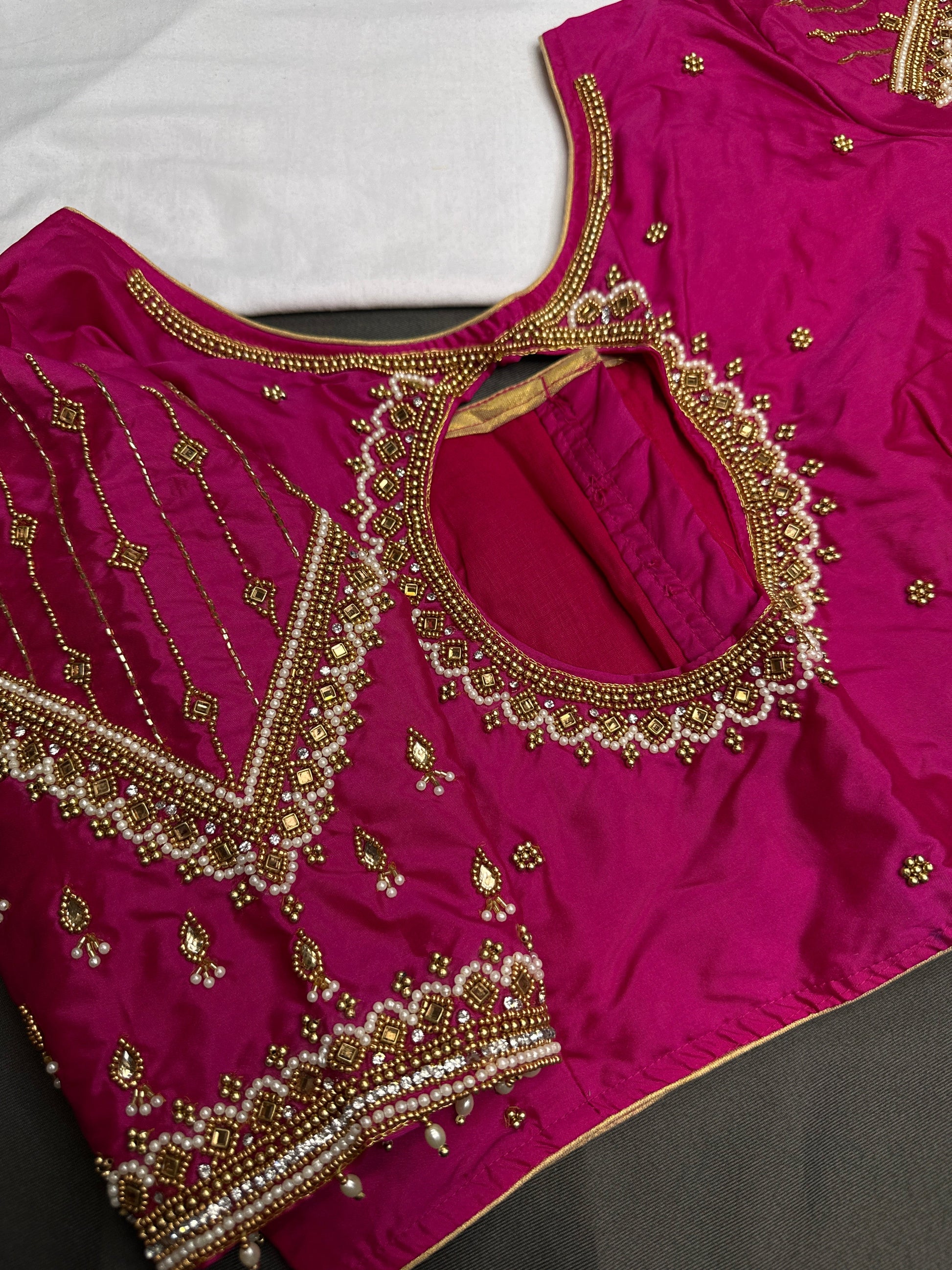Pink Silk Maggam Aari Blouse - 