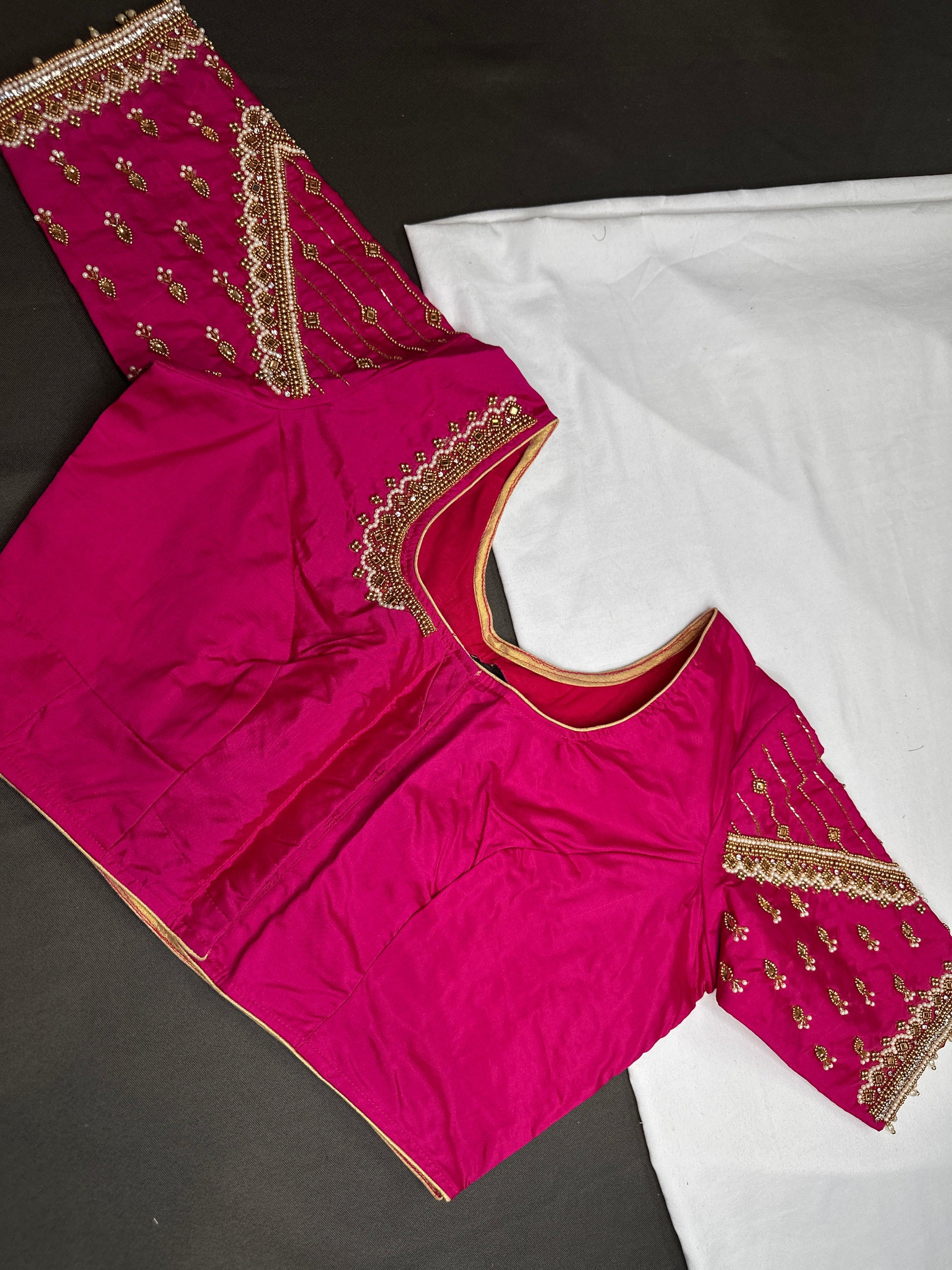 Pink Silk Maggam Aari Blouse - 
