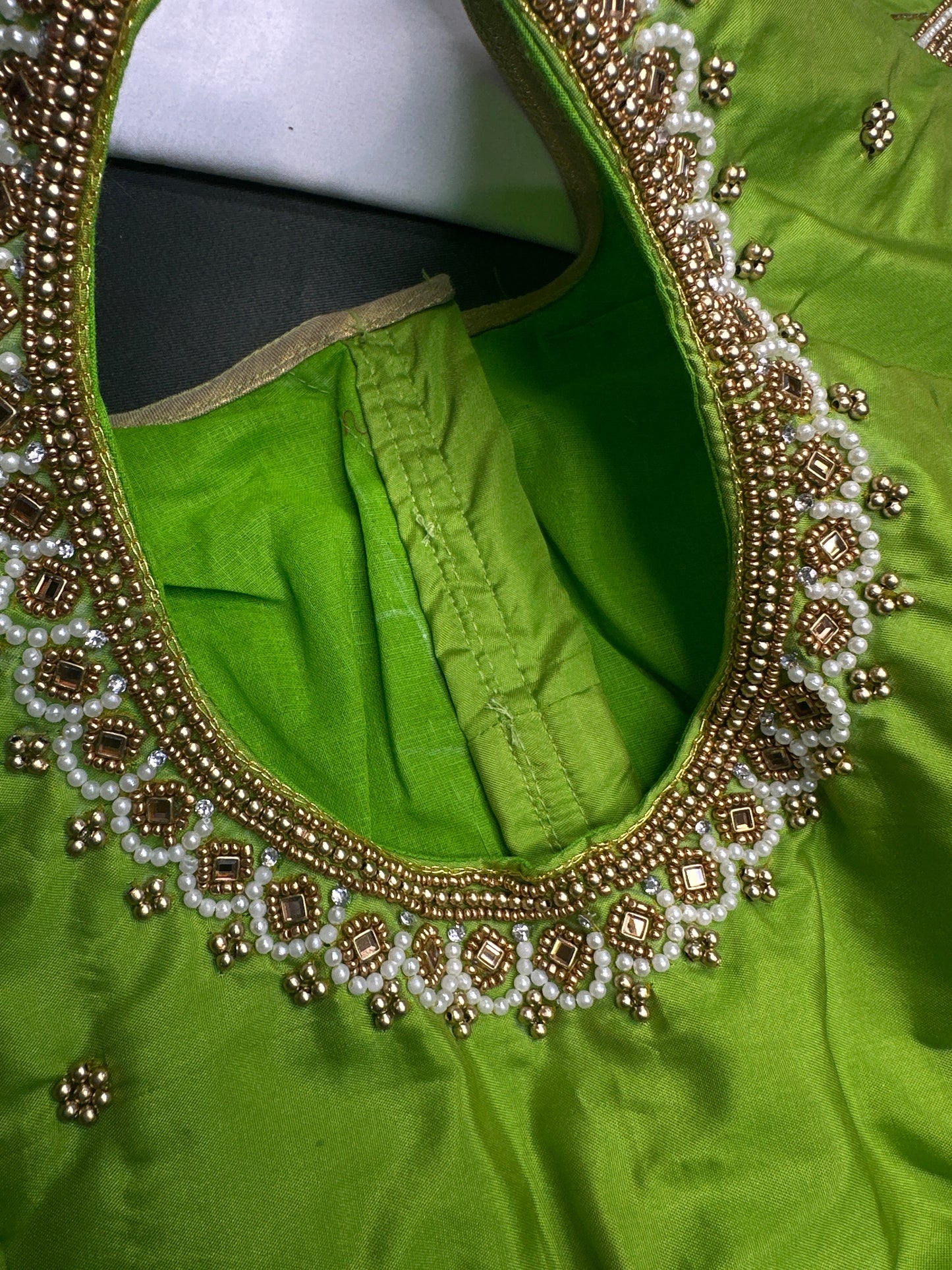 Parrot Green Silk Maggam Aari Blouse - 