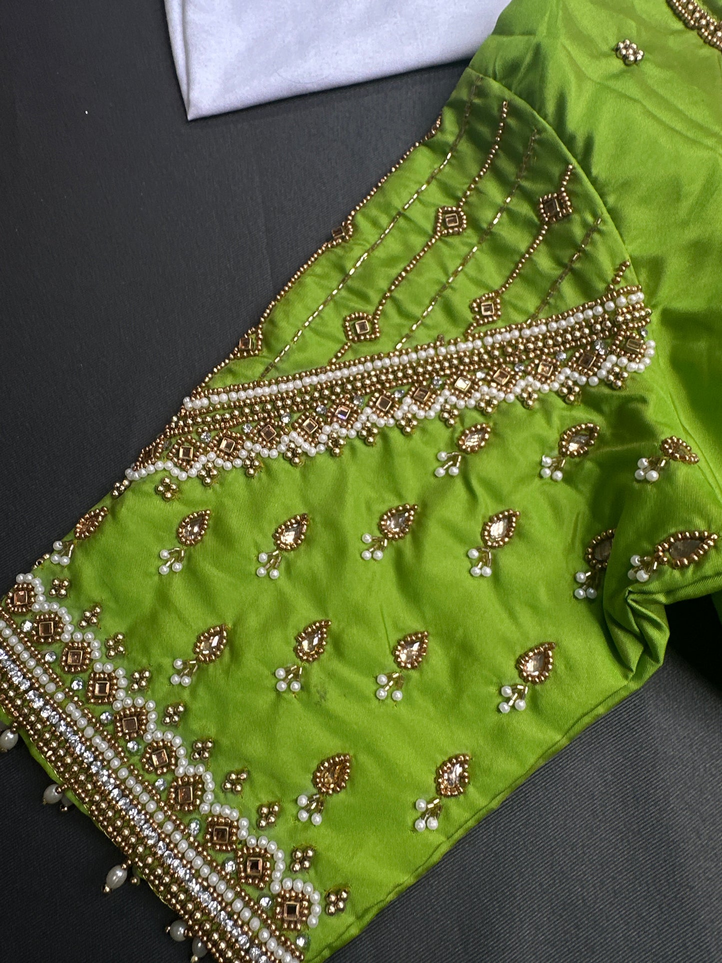 Parrot Green Silk Maggam Aari Blouse - 