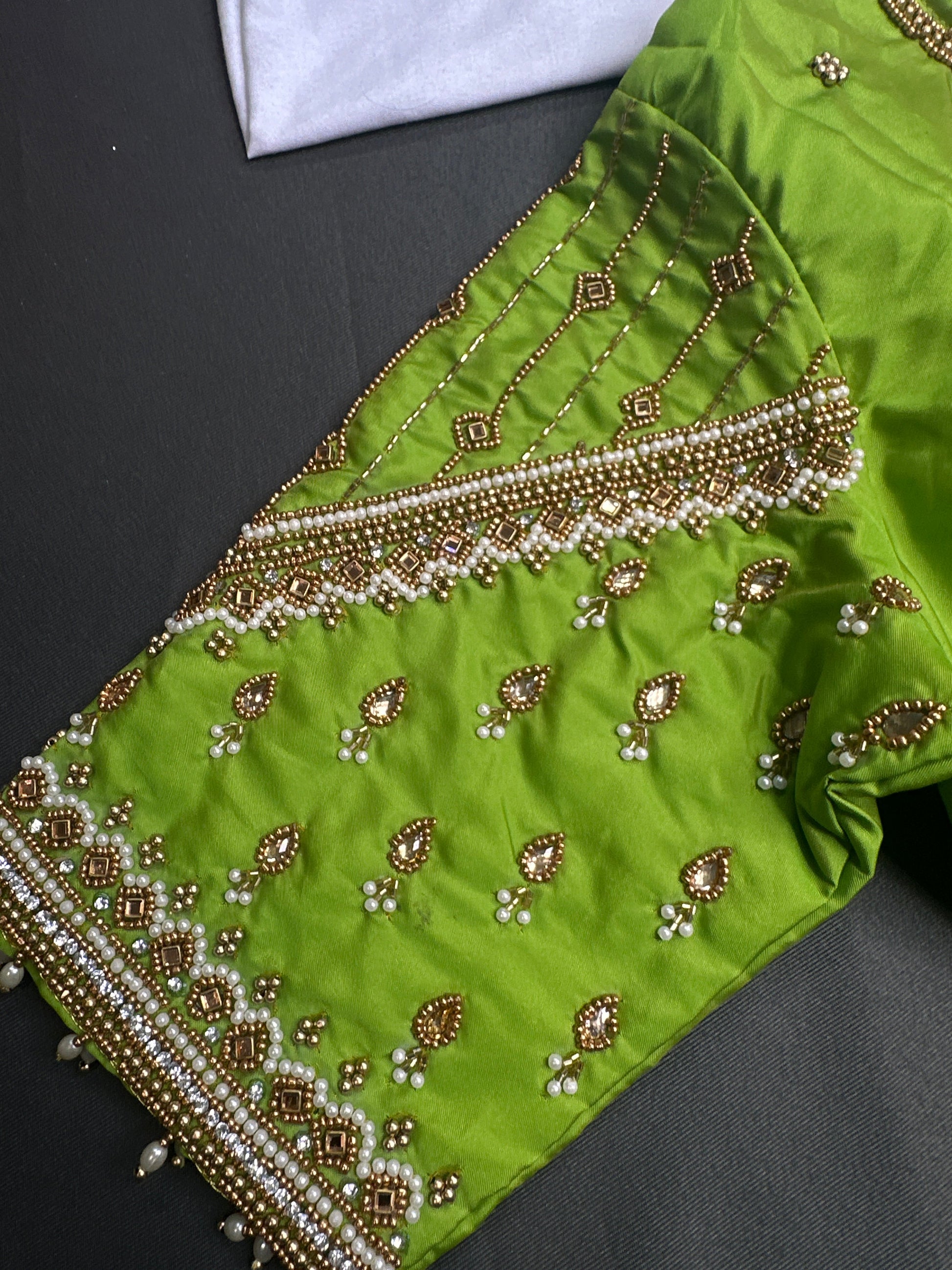 Parrot Green Silk Maggam Aari Blouse - 