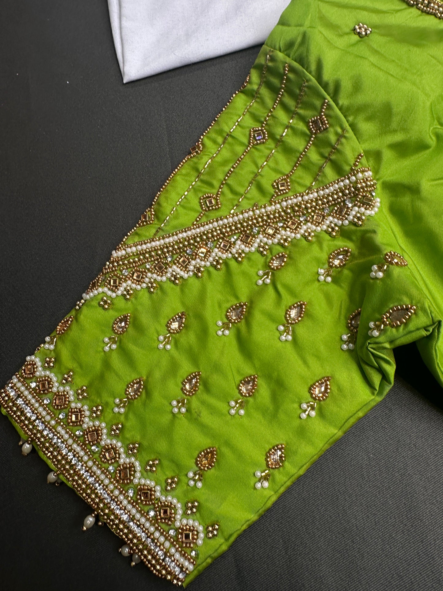 Parrot Green Silk Maggam Aari Blouse - 