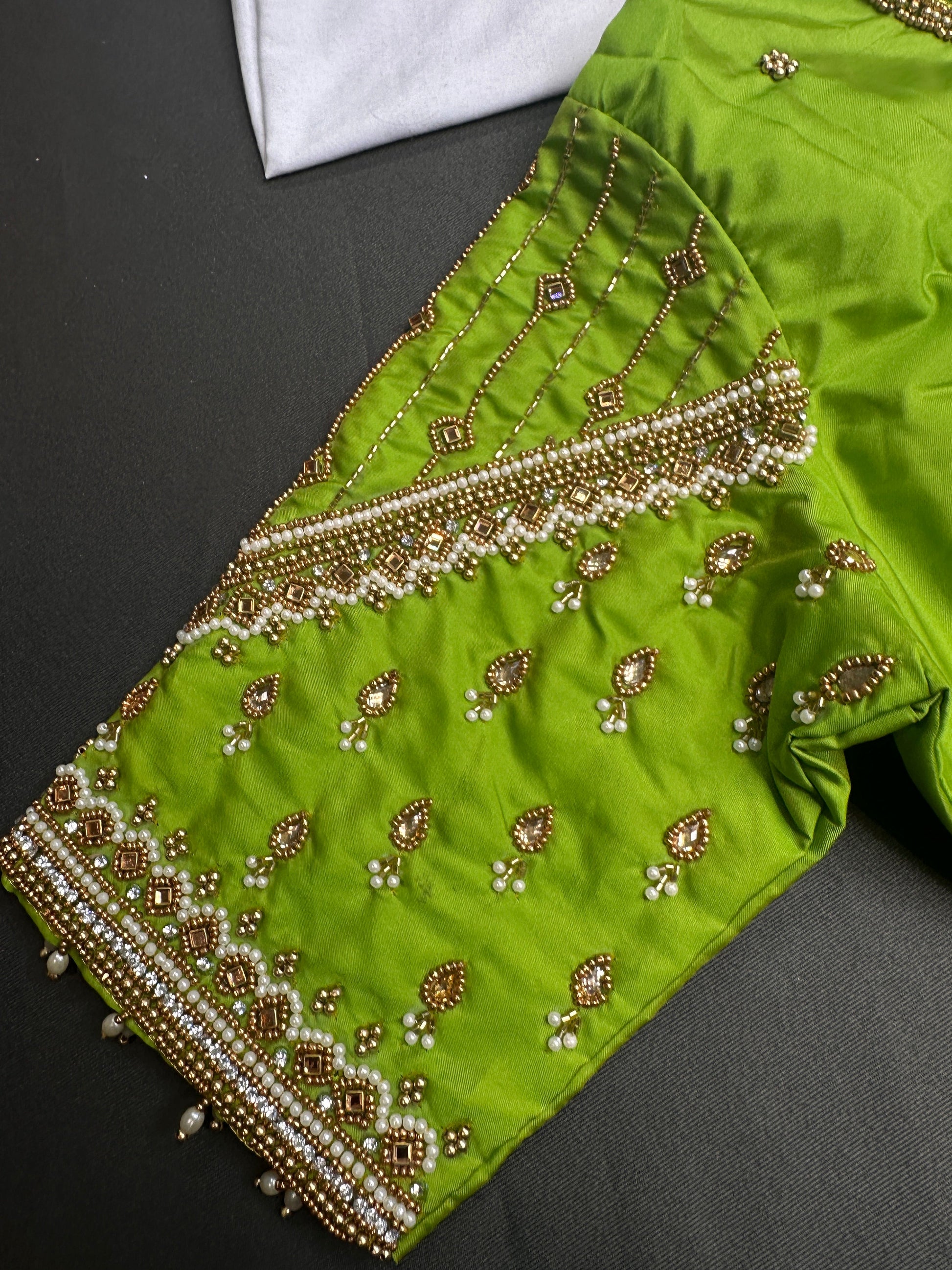 Parrot Green Silk Maggam Aari Blouse - 