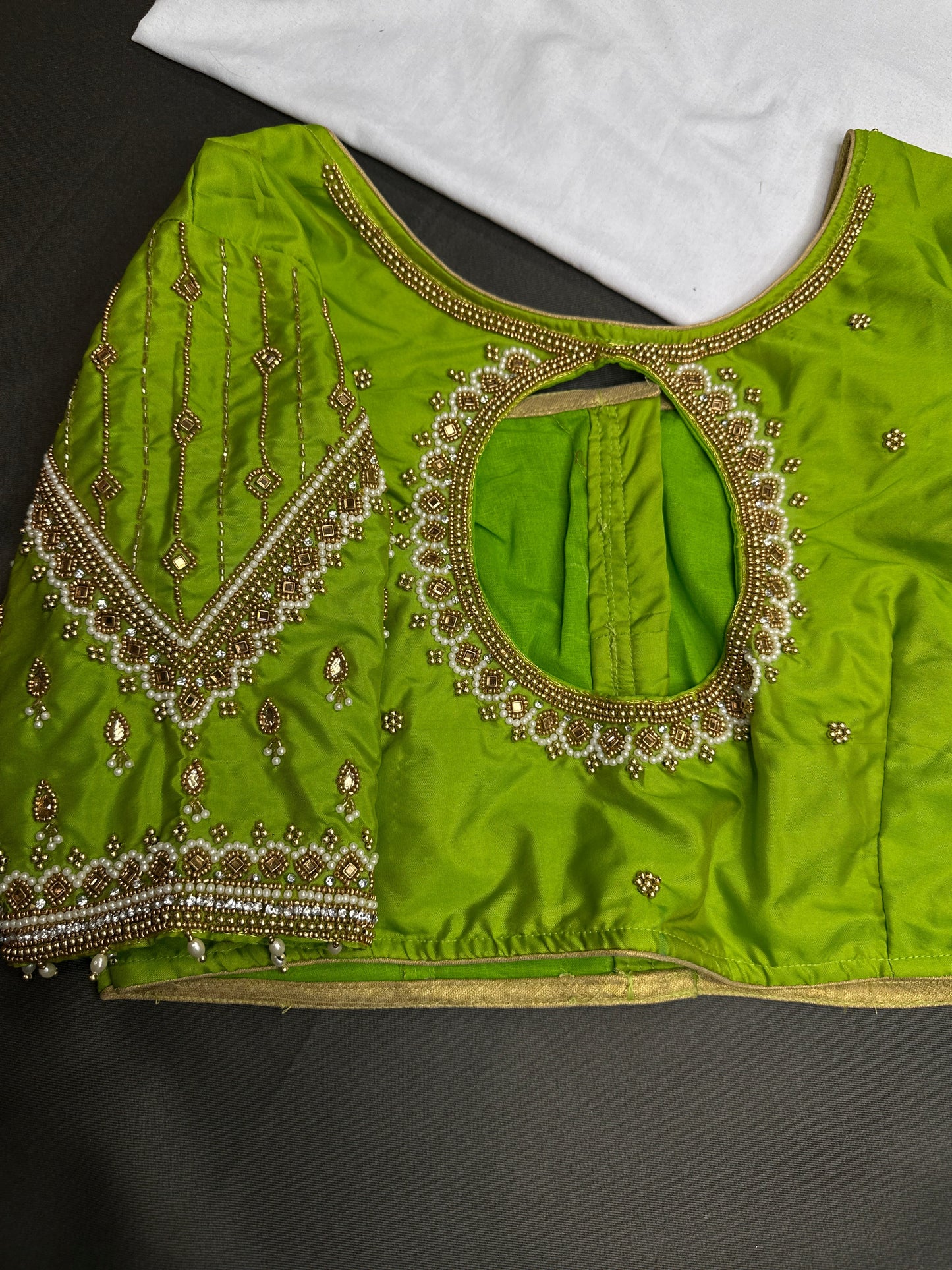 Parrot Green Silk Maggam Aari Blouse - 