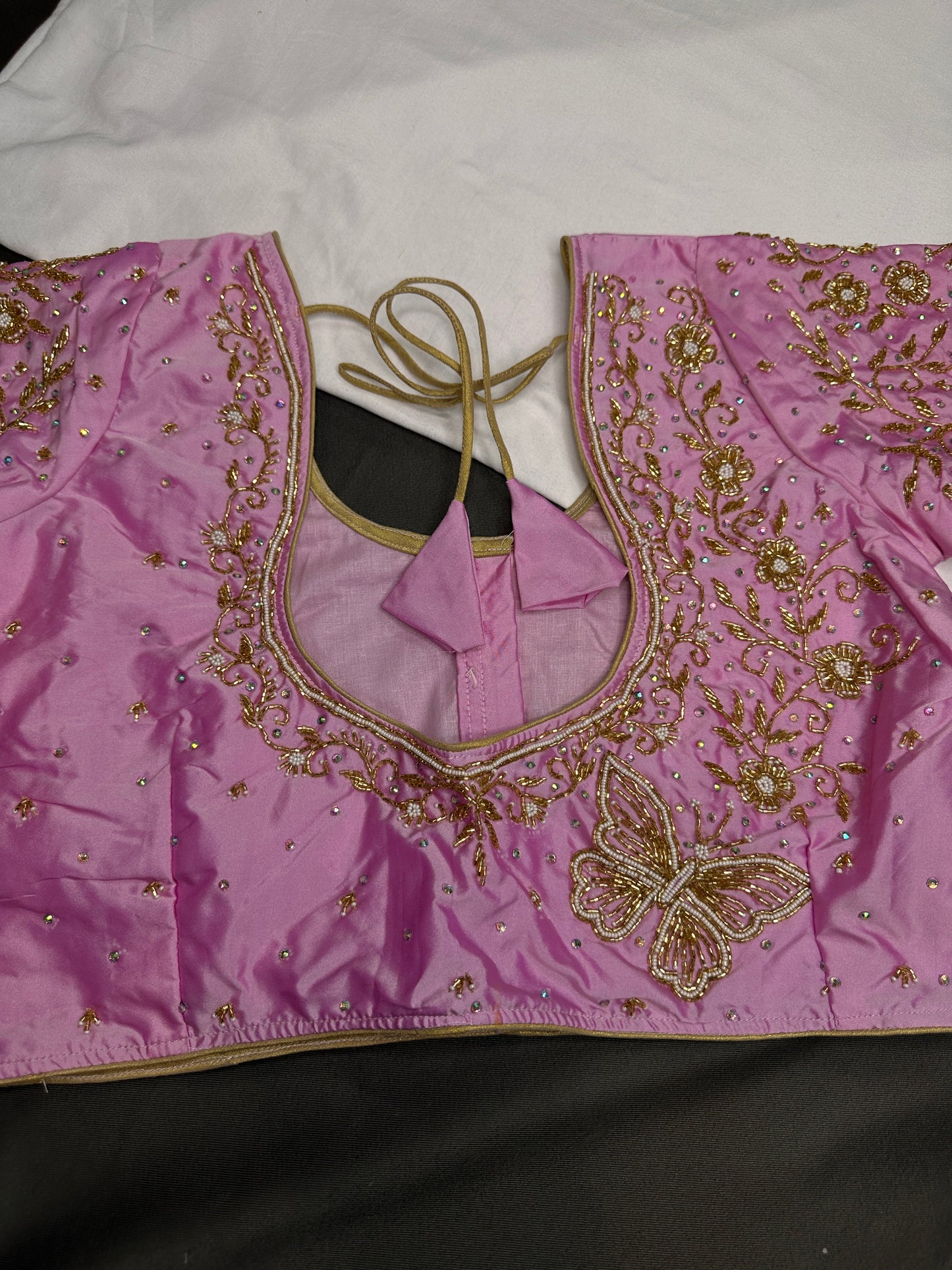 Pink Butterfly Silk Maggam Aari Blouse - 
